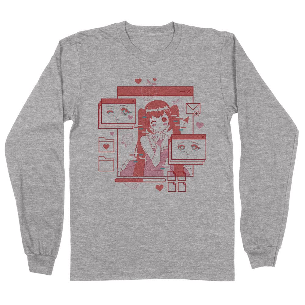 Anime Girl Long Sleeve Graphic T-Shirt - Unisex Computer Gaming Tee for Cosplay & Casual Wear