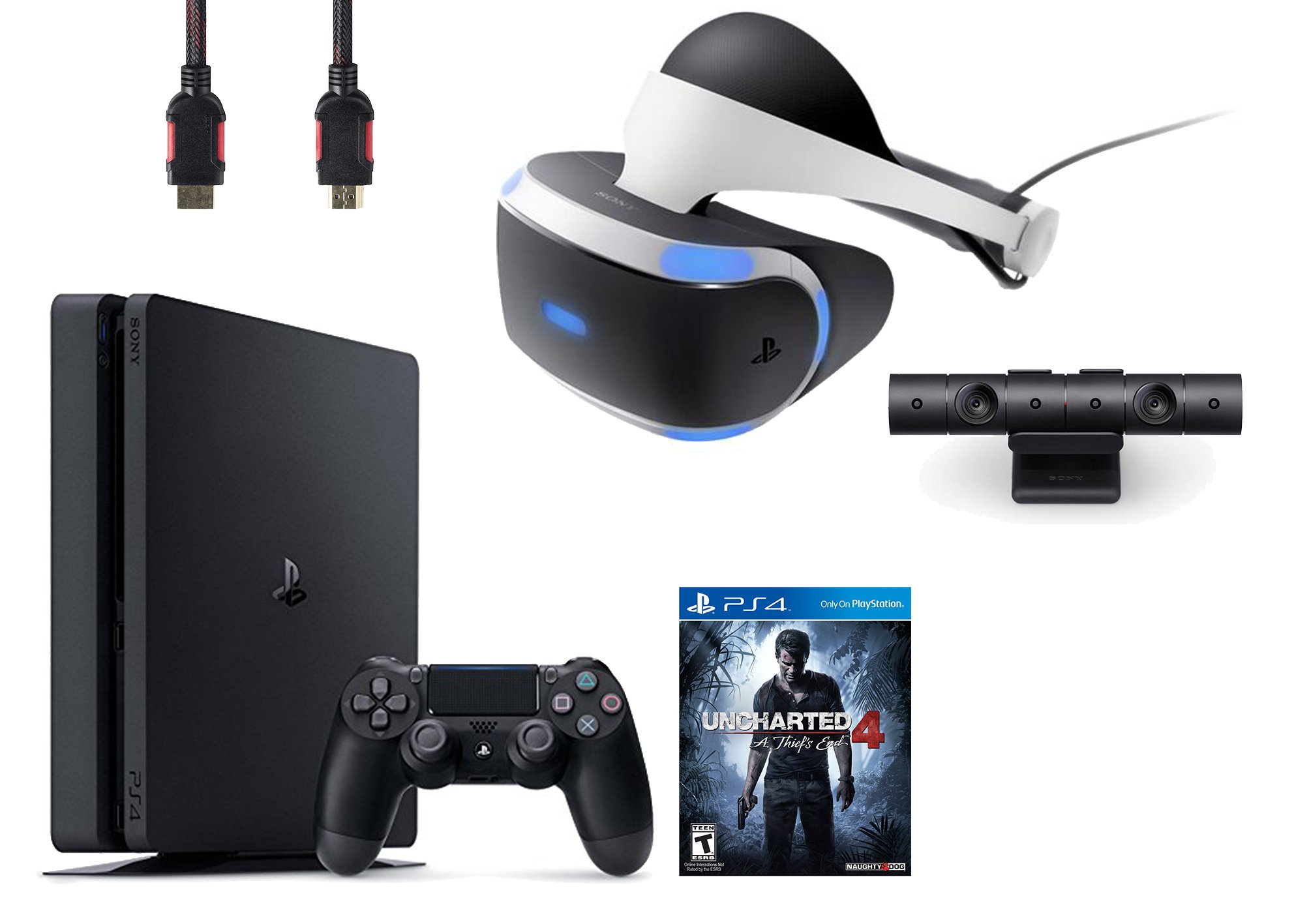 Sony PlayStation VR Headset with PlayStation Camera & PS4 Slim 500GB Console Bundle - Includes Uncharted 4 Game - Immersive Virtual Reality Gaming Experience for PS4