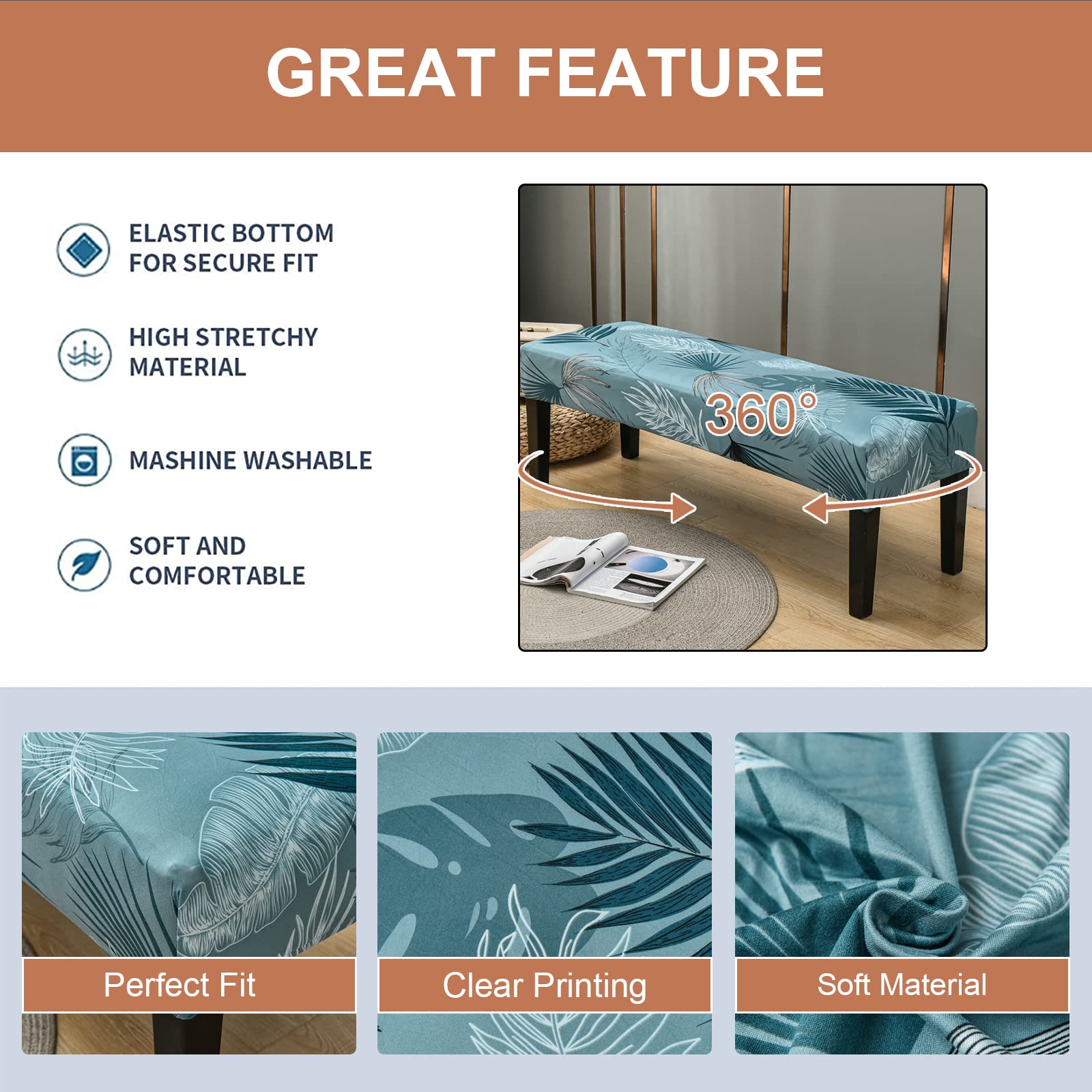 Eco-Friendly Ancheng Stretchable Dining Bench Cover - Removable Slipcover for Kitchen & Living Room Chairs - Furniture Protector for Home & Restaurant Use