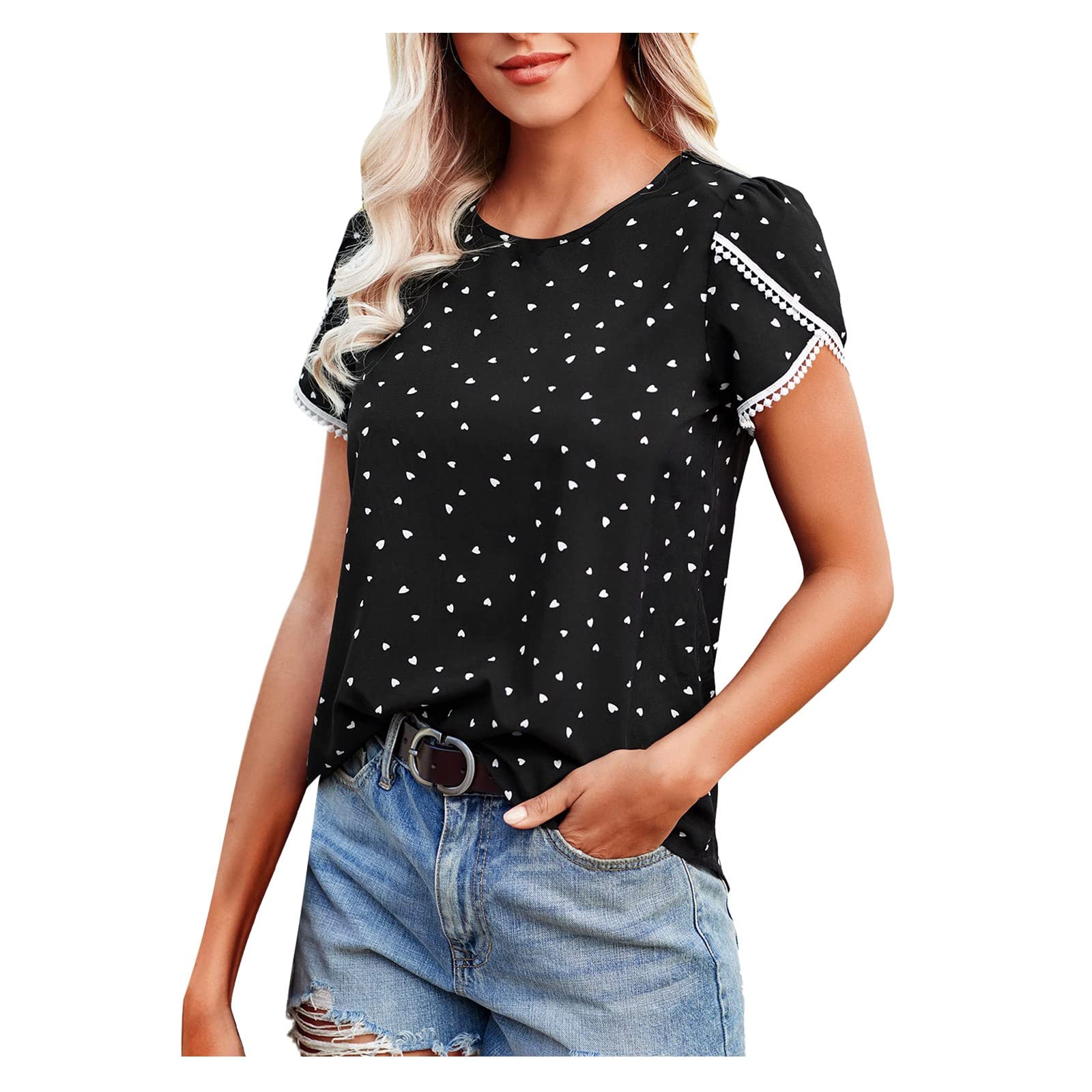 Women's Summer Short Sleeve Tops - Casual Lace Crochet Crewneck Loose Blouse for Beach, Vacation & Everyday Wear