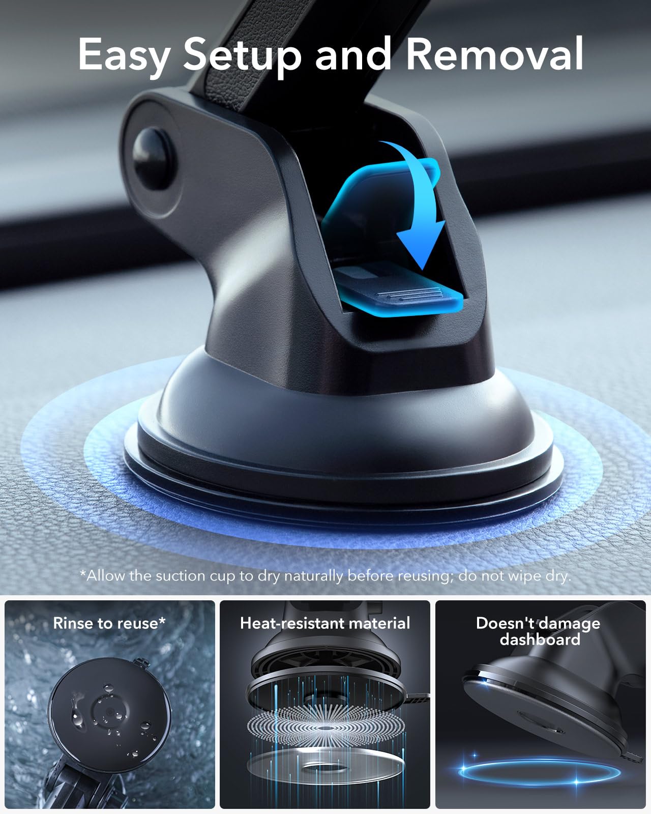 ESR Magnetic Car Phone Holder for iPhone & Samsung - Dashboard & Windshield Mount with 2 Metal Rings - Perfect for Safe Driving