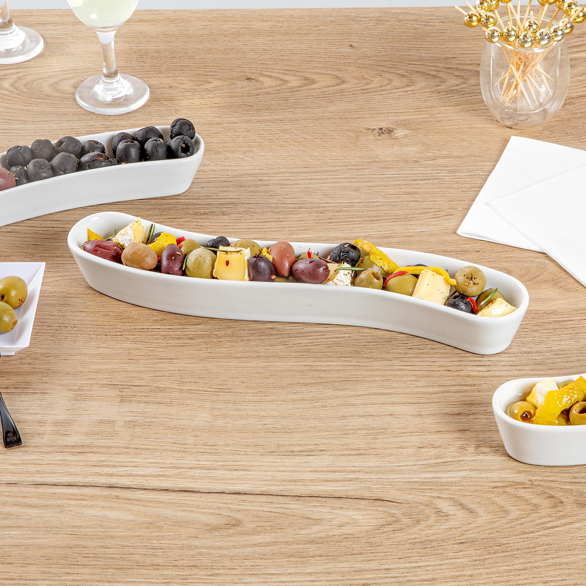 Swerve 10oz Olive Plate - White Porcelain Chip-Resistant Dishwasher Safe for Snacks & Appetizers