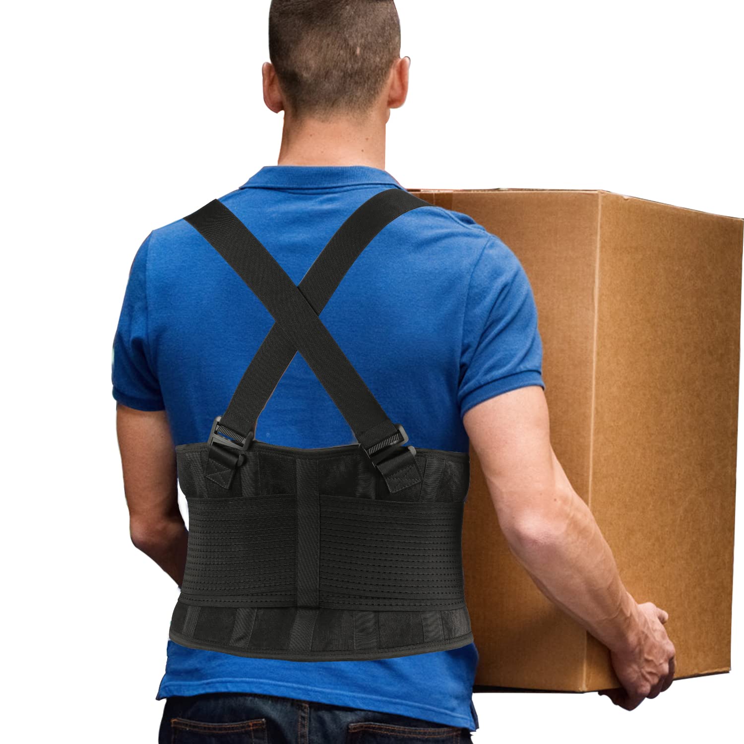**Adjustable Back Brace for Men & Women - Lower Lumbar Support Belt for Heavy Lifting, Workout & Back Pain Relief - Removable Suspenders, Fits 45-53 Inches (3XL/4XL) - Ideal for Gym, Construction & Daily Wear**