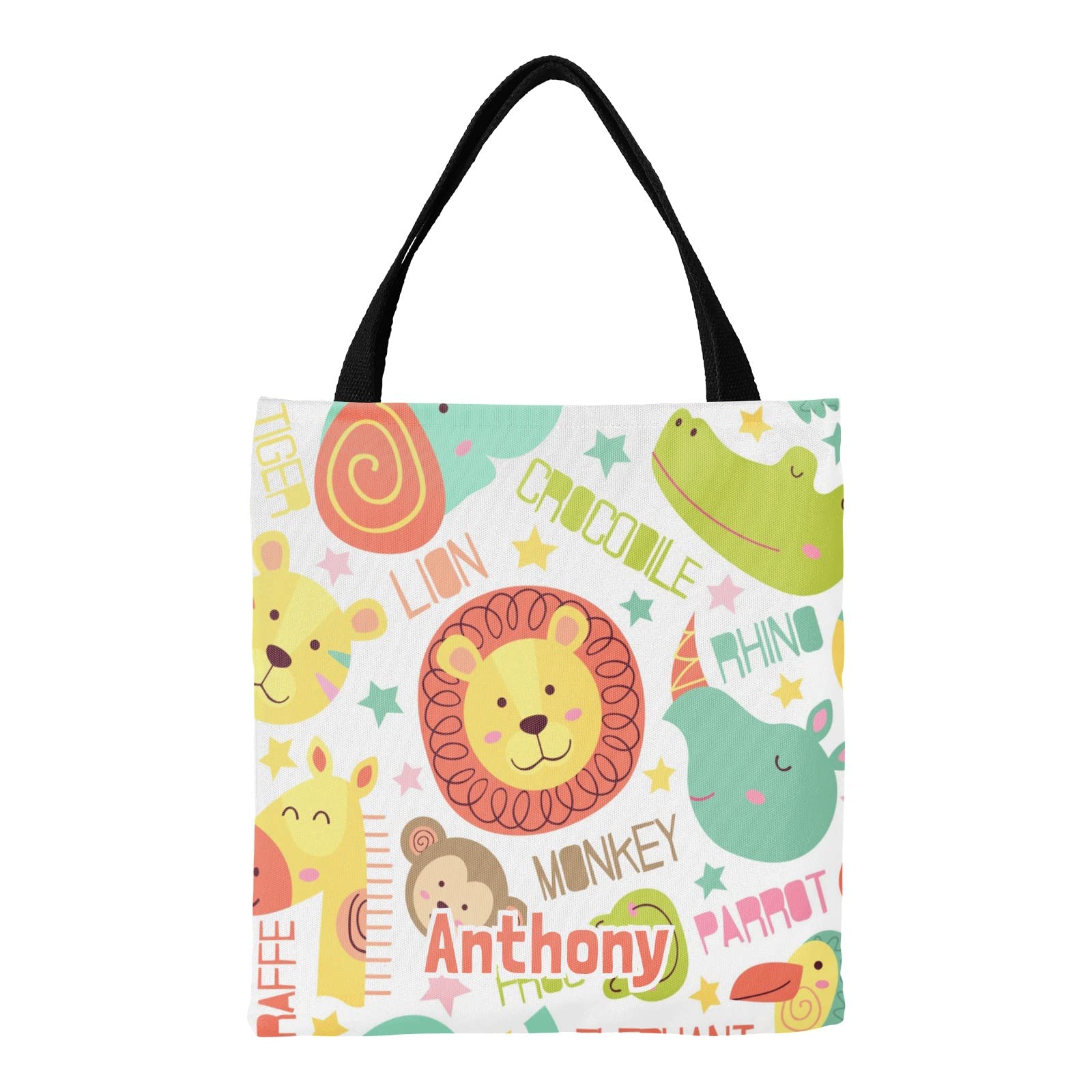 Personalized Safari Animal Canvas Tote Bag for Kids - Reusable Shoulder Bag with Handles for Boys & Girls - Perfect Birthday Gift & School Backpack Alternative - Great for Shopping, Travel & Daily Use
