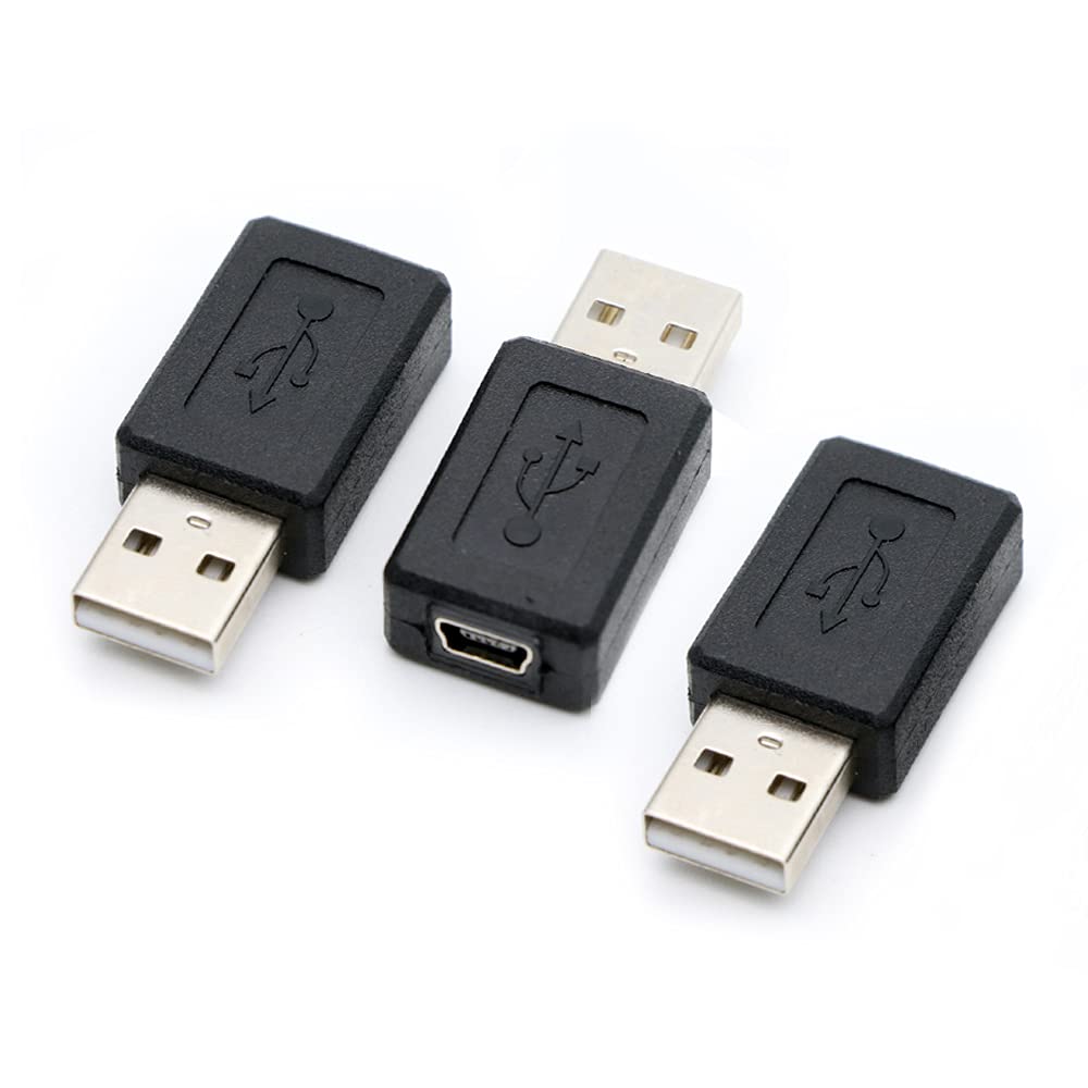 3 Pack USB 2.0 A Male to Mini B 5 Pin Female Adapter Converter - Compatible with Printers, Cameras & External Hard Drives