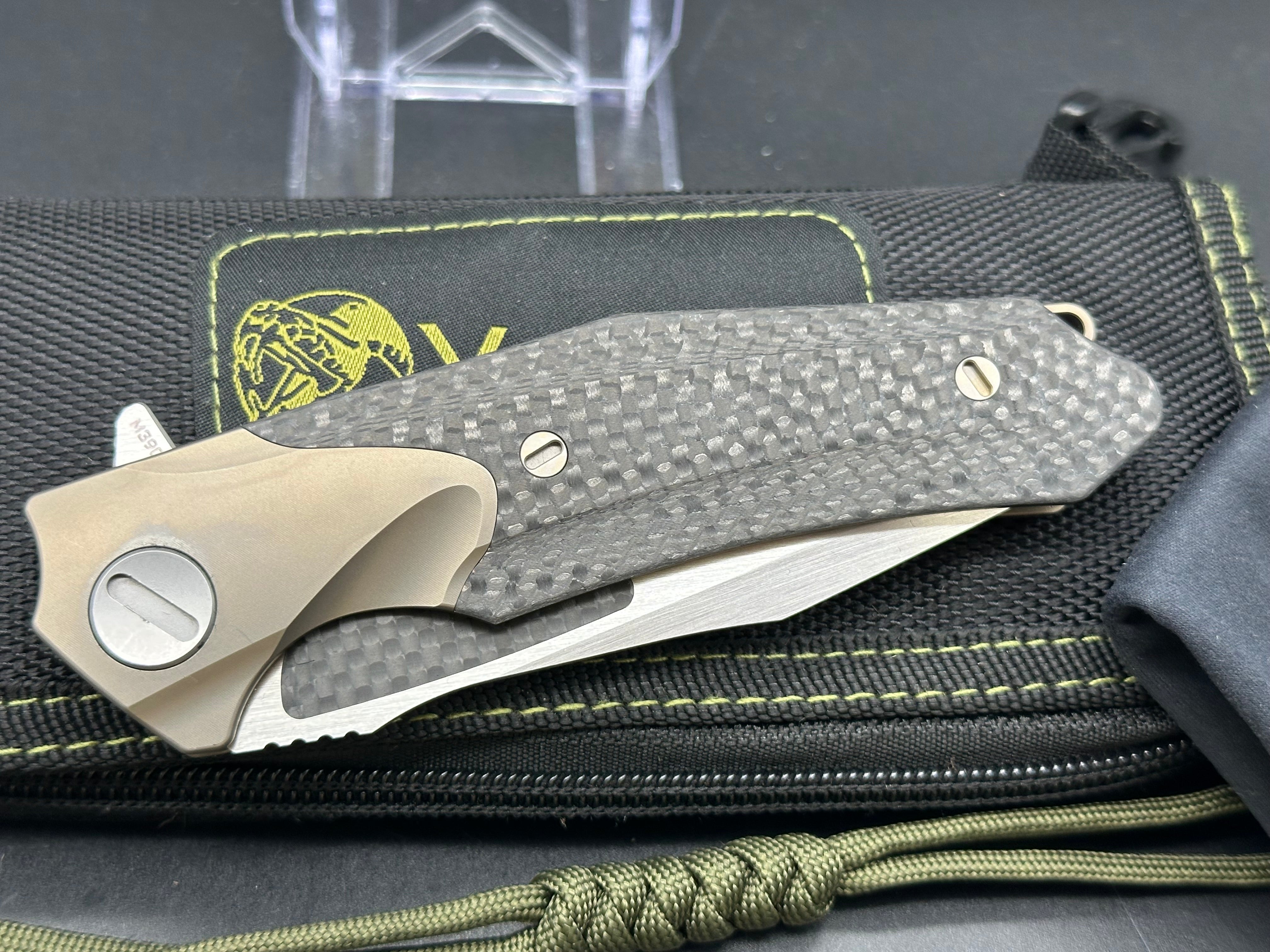 Kevin John Venom Attacker Titanium & Carbon Fiber Handle Folding Knife with M390 Steel Blade - EDC, Outdoor Survival, Camping, Hunting Gear