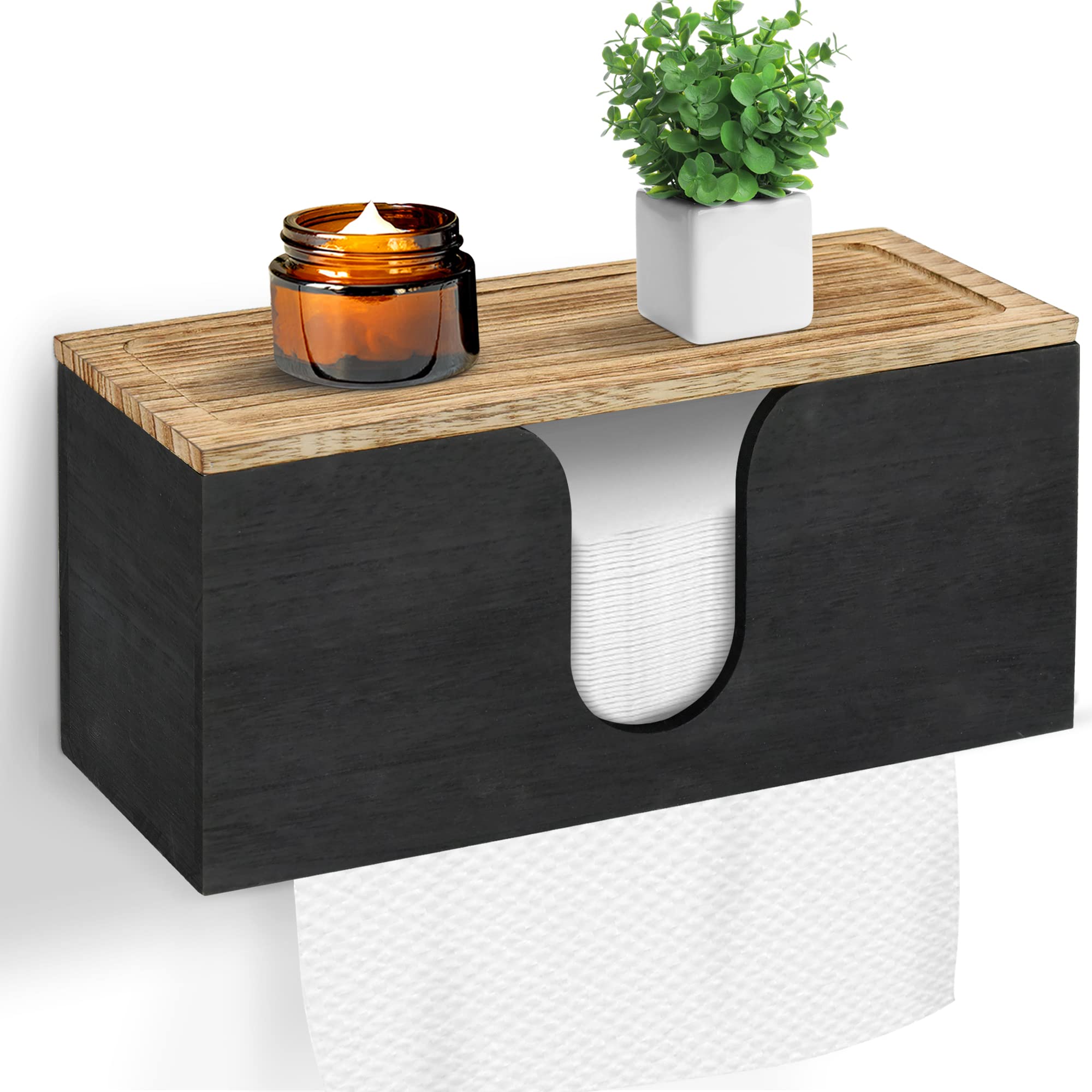 Solid Wood Wall Mounted Paper Towel Holder - Folded Paper Towel Dispenser with Lid for C-Fold, Z-Fold & Trifold Towels | Commercial & Home Use in Bathroom, Kitchen, Office (Natural Wood Finish)