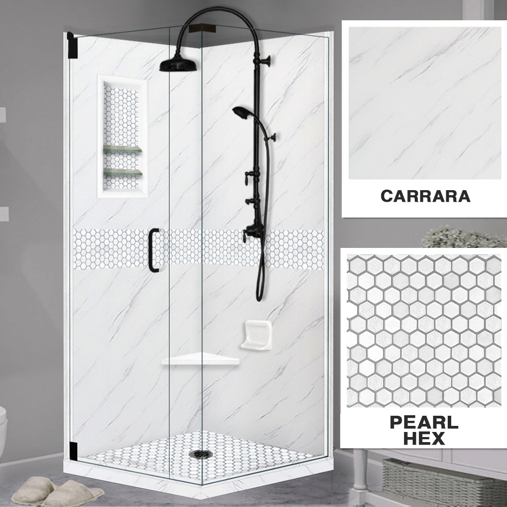 Premium Carrara Marble Pearl Hex Mosaic Tile Shower Enclosure Kit - Waterproof & Durable Bathroom Upgrade for Modern Homes