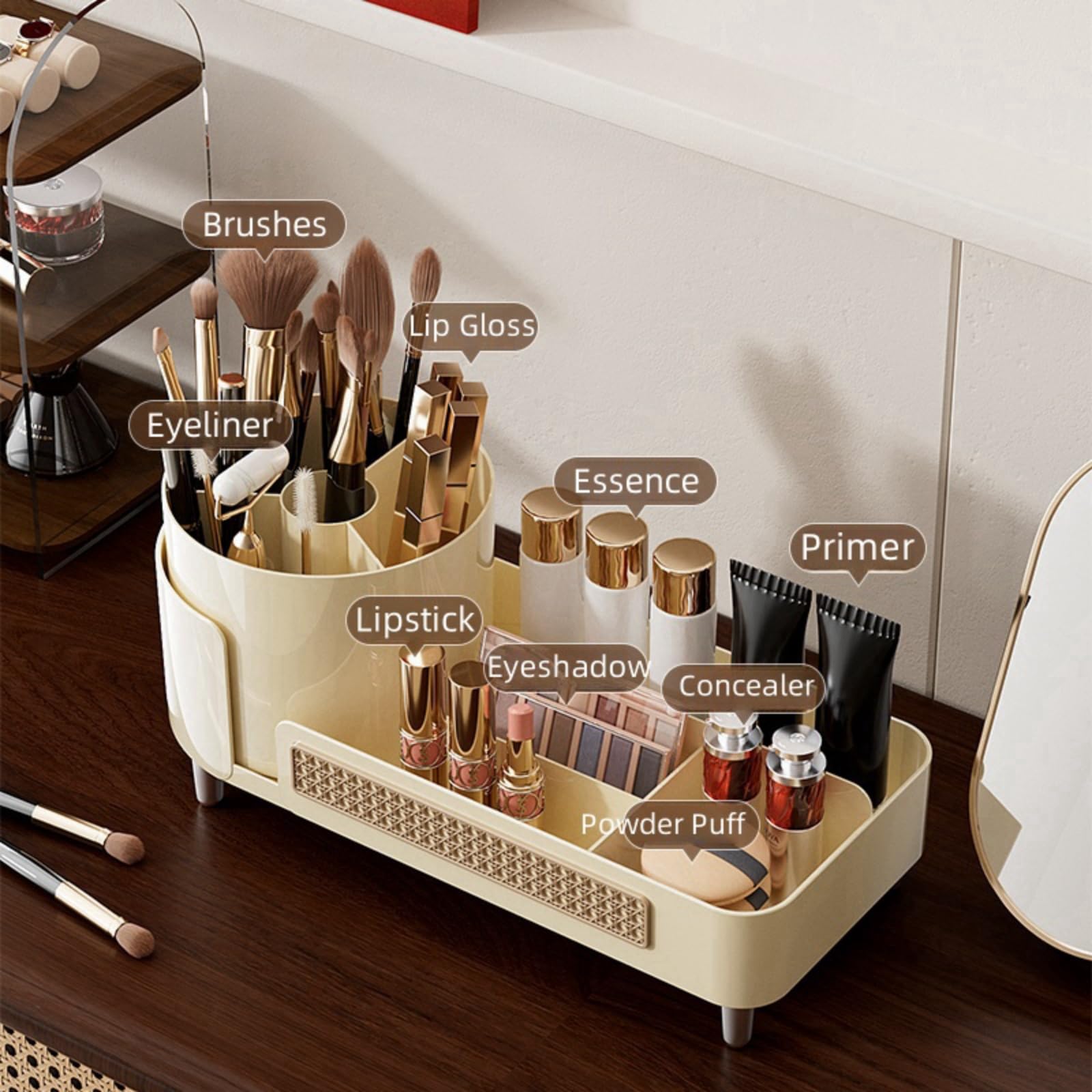 Rotating Makeup Organizer with Large Capacity - 2-in-1 Cosmetic Storage for Vanity & Bathroom | Black Makeup Display Case for Countertop - Perfect for Organizing Lipsticks, Brushes & Skincare Products