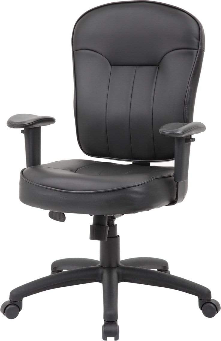 Premium Boss Black Leather Task Chair with Adjustable Arms [B1562] - Ergonomic Office Chair for Home & Executive Workspaces