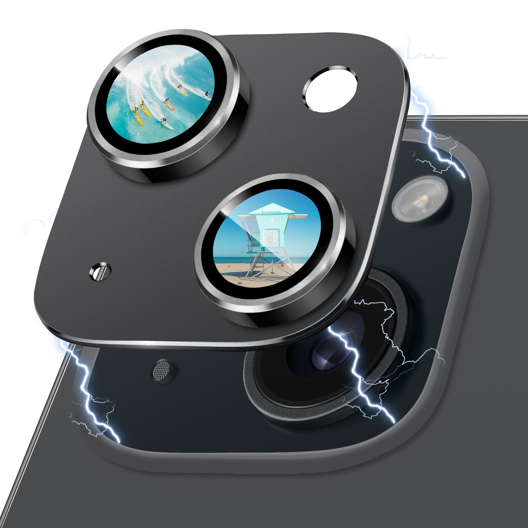 iPhone 15 & iPhone 15 Plus Camera Lens Protector - Tempered Glass, Anti-Scratch, Shockproof Full Coverage Protection - Black | Perfect for Outdoor Adventures, Travel & Daily Use