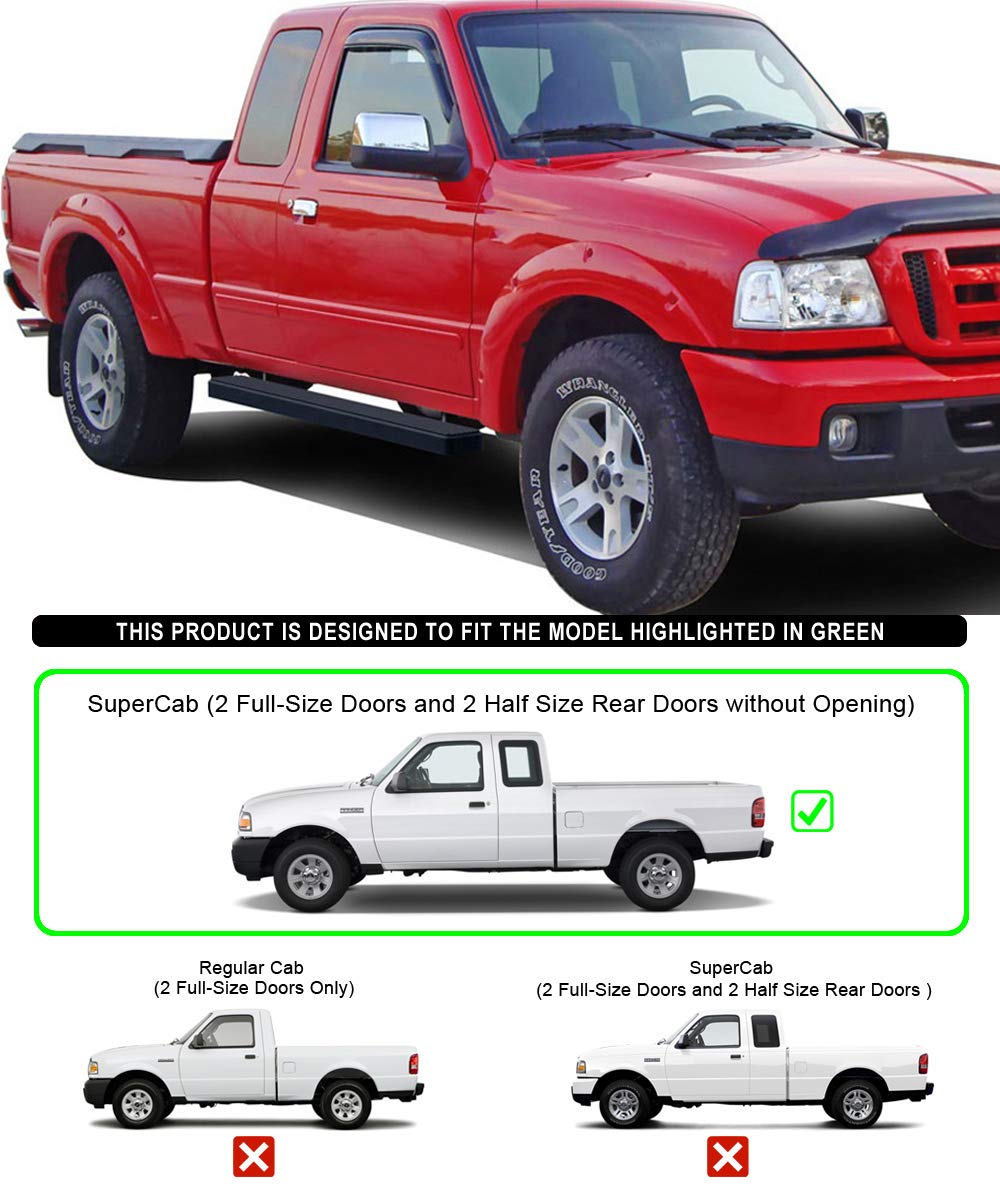 5in Black APS Running Boards for 1998-2011 Ford Ranger & Mazda B-Series Super Cab - Heavy Duty Nerf Bars Side Steps for Off-Road Protection & Easy Entry