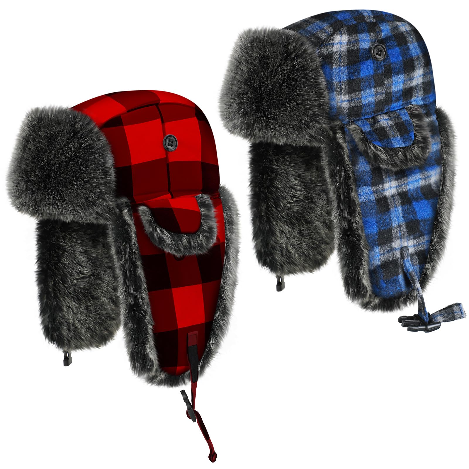 Syhood 2 Pack Unisex Plaid Ushanka Hats - Winter Warm Earflap Hats for Men & Women - Perfect for Skiing, Snowboarding & Cold Weather Outdoor Activities