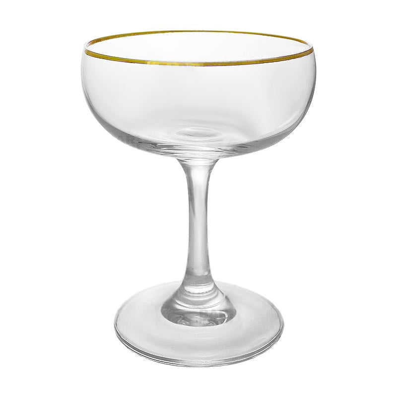BarConic® 7 oz Gold Rimmed Coupe Cocktail Glass Set - Elegant Champagne & Martini Glasses for Parties, Weddings & Home Bar Decor