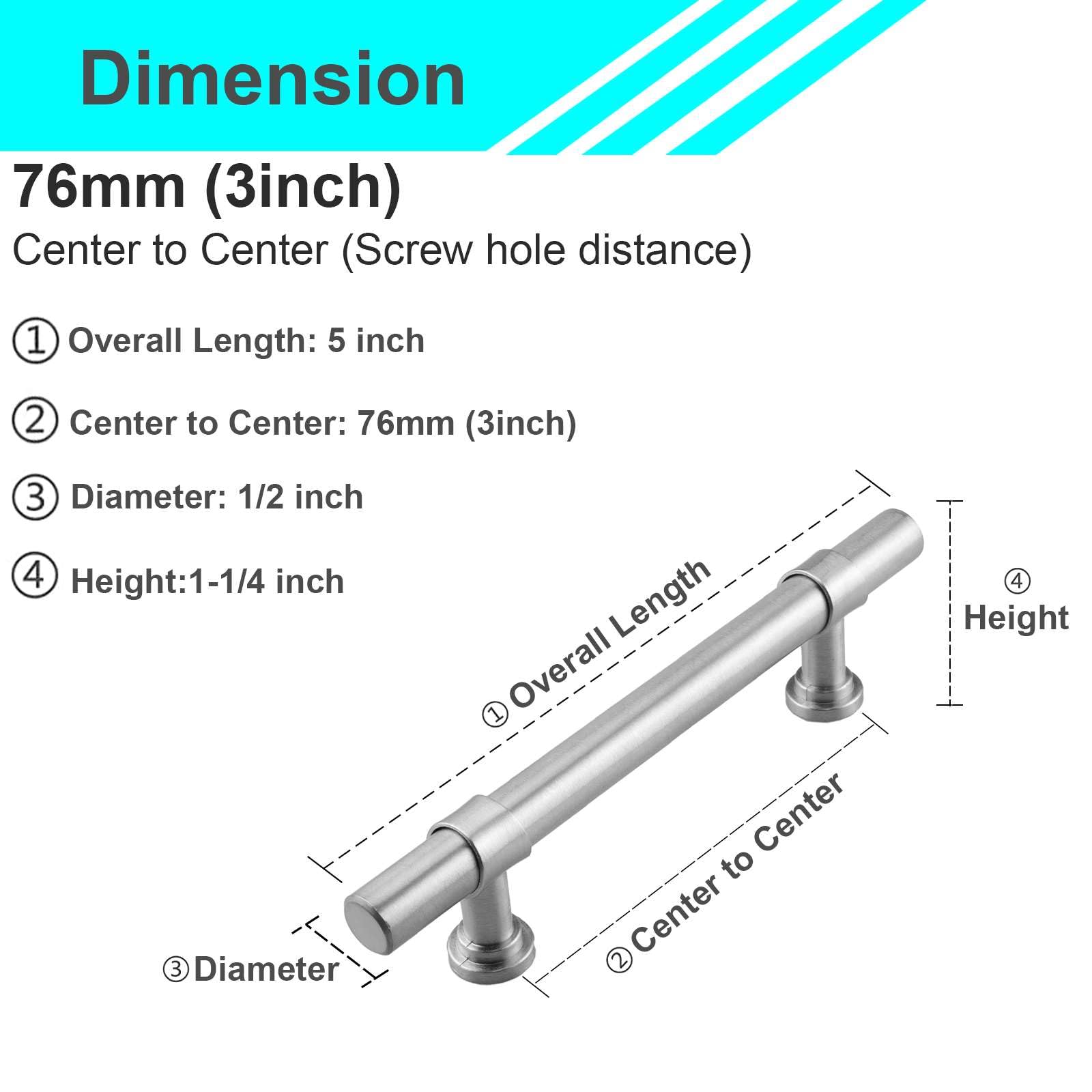 15 Pack Round Bar Cabinet Handles - 304 Stainless Steel Brushed Nickel Pulls - 5