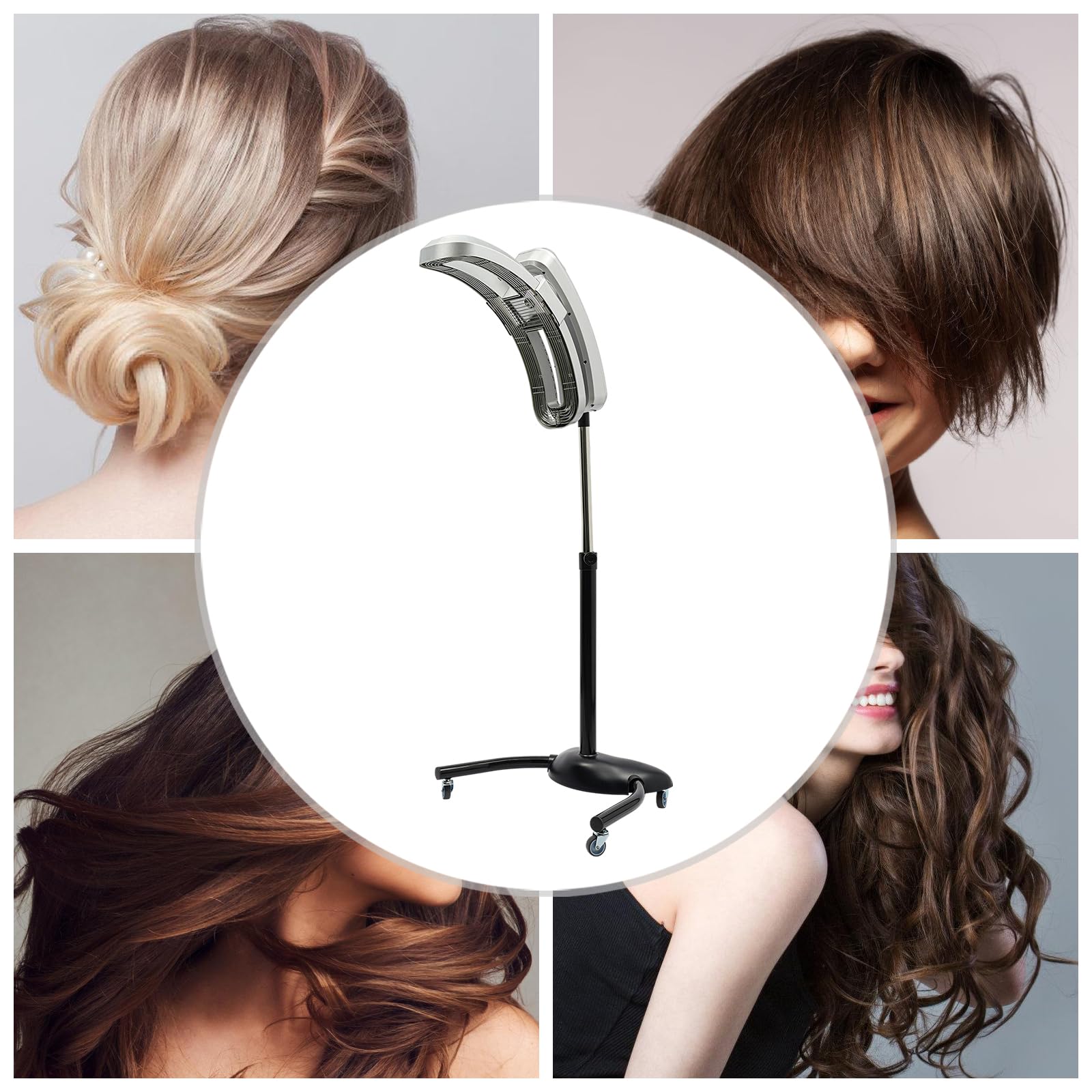 Professional Salon Hair Dryer with Adjustable Temperature & Timer - Hooded Hair Dryer on Wheels for Salon, Spa & Home Use - Silver | Perfect for Hair Coloring, Styling & Drying at Hairdressing Stations