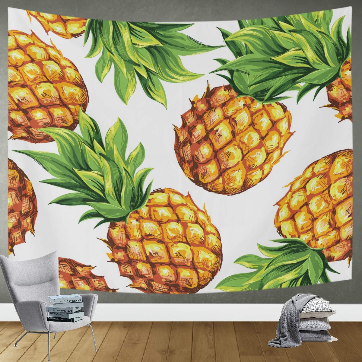 DOMIKING Tropical Palm & Pineapple Tapestry Wall Hanging - 80x60 Inch Bohemian Wall Art Decor for Bedroom, Living Room, Dorm - Perfect for Beach House, Summer Party & Boho Chic Home Decor
