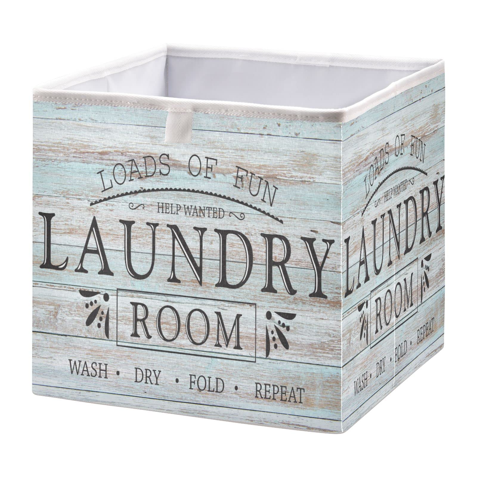 Ollabaky Foldable Fabric Storage Cube Basket with Handle - Wood Cube Laundry Organizer for Closet Shelves, Nursery Toy Storage & Home Organization | Perfect for Bedroom, Bathroom, Kids Room & Office