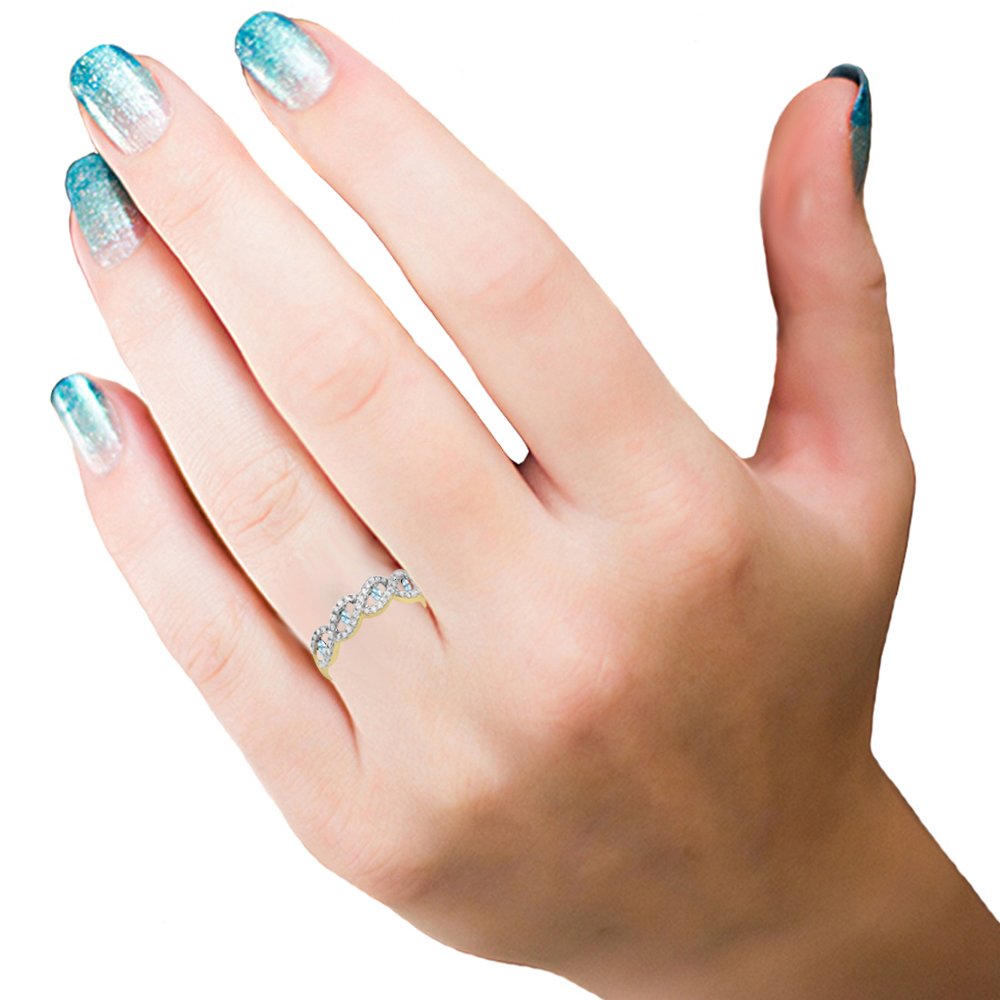 10K Solid Gold Round Aquamarine & White Diamond Stackable Wedding Band Ring for Women - Anniversary, Engagement, Bridal Jewelry Gift - Perfect for Stacking, Everyday Wear & Special Occasions