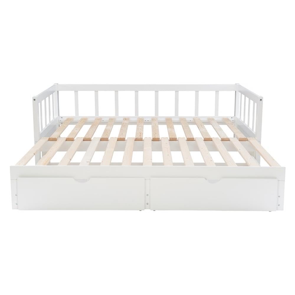 Powell Furniture Linon Macey White Wood Storage Trundle Daybed with Drawer - Perfect for Guest Room, Kids Bedroom & Small Space Living