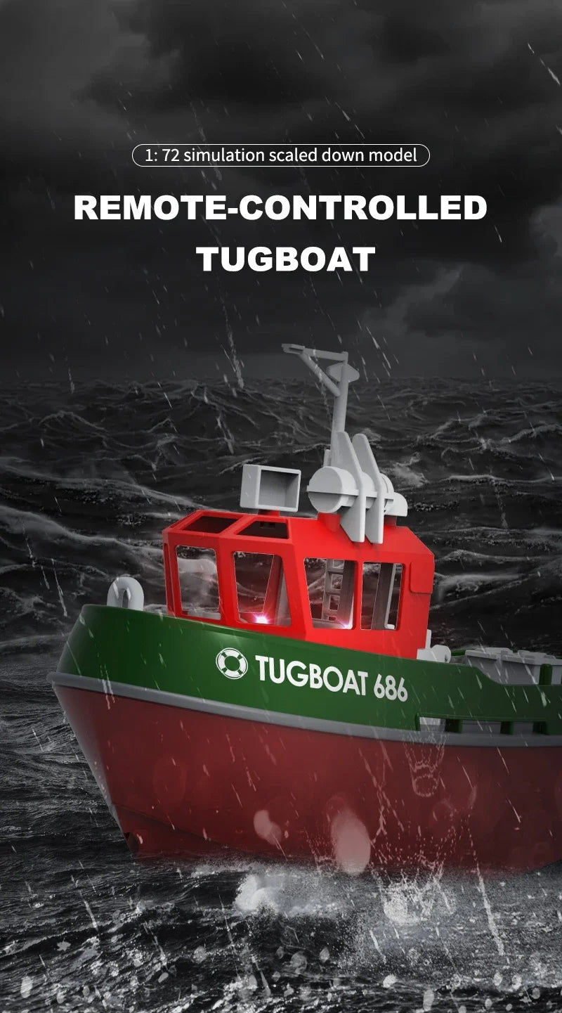 1/72 Scale Heng Long 2.4GHz Remote Control Tugboat - Dual Motor RC Towboat with Powerful Simulation - Ready to Run (RTR) 23x10x15cm - Perfect for Pool, Lake or Bathtub Water Play