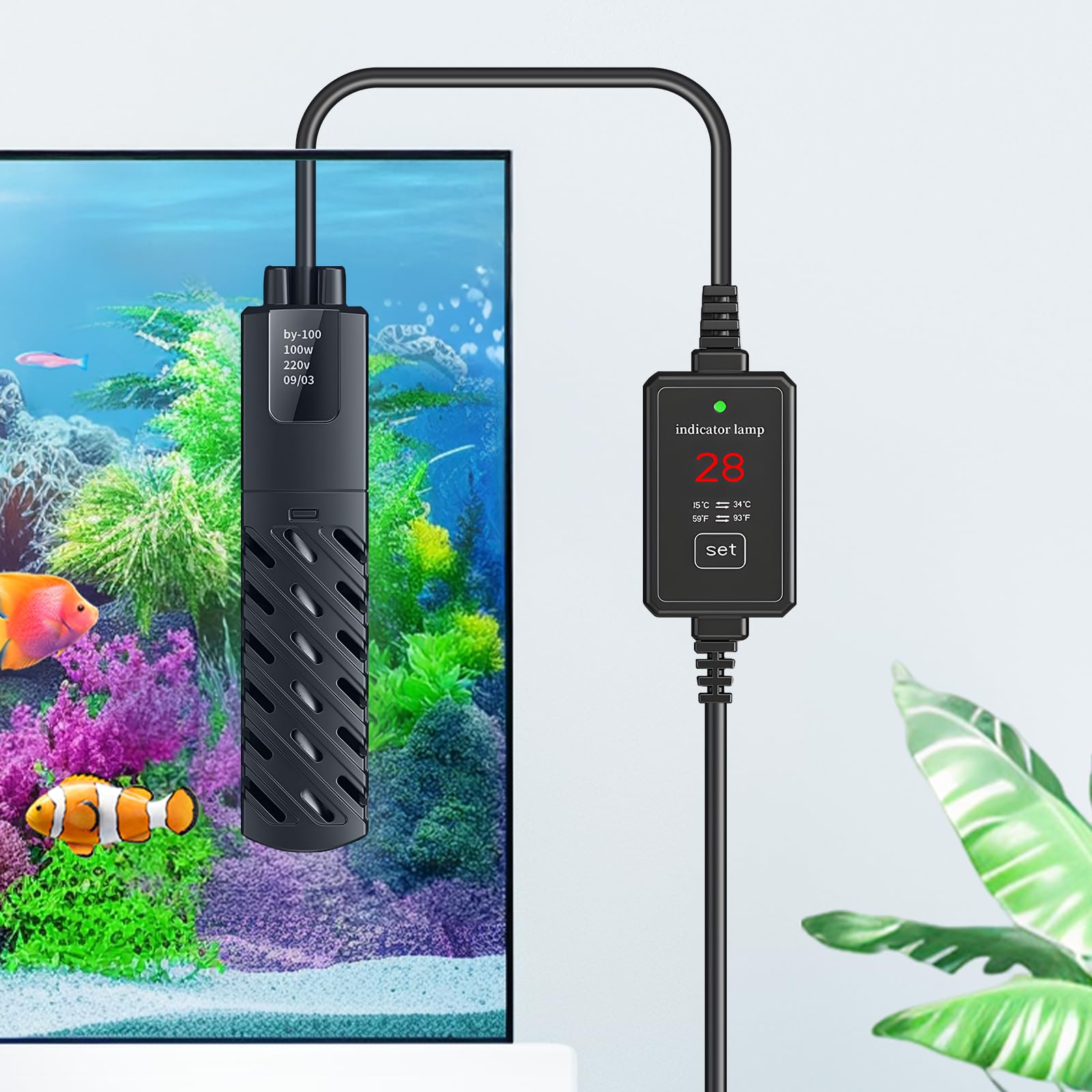 100W Mini Aquarium Heater with Digital LED Controller & Removable Cover - Small Fish Tank Heater for 10-20 Gallon Tanks | Perfect for Home/Office Aquariums, Betta Fish Tanks & Tropical Fish Habitats