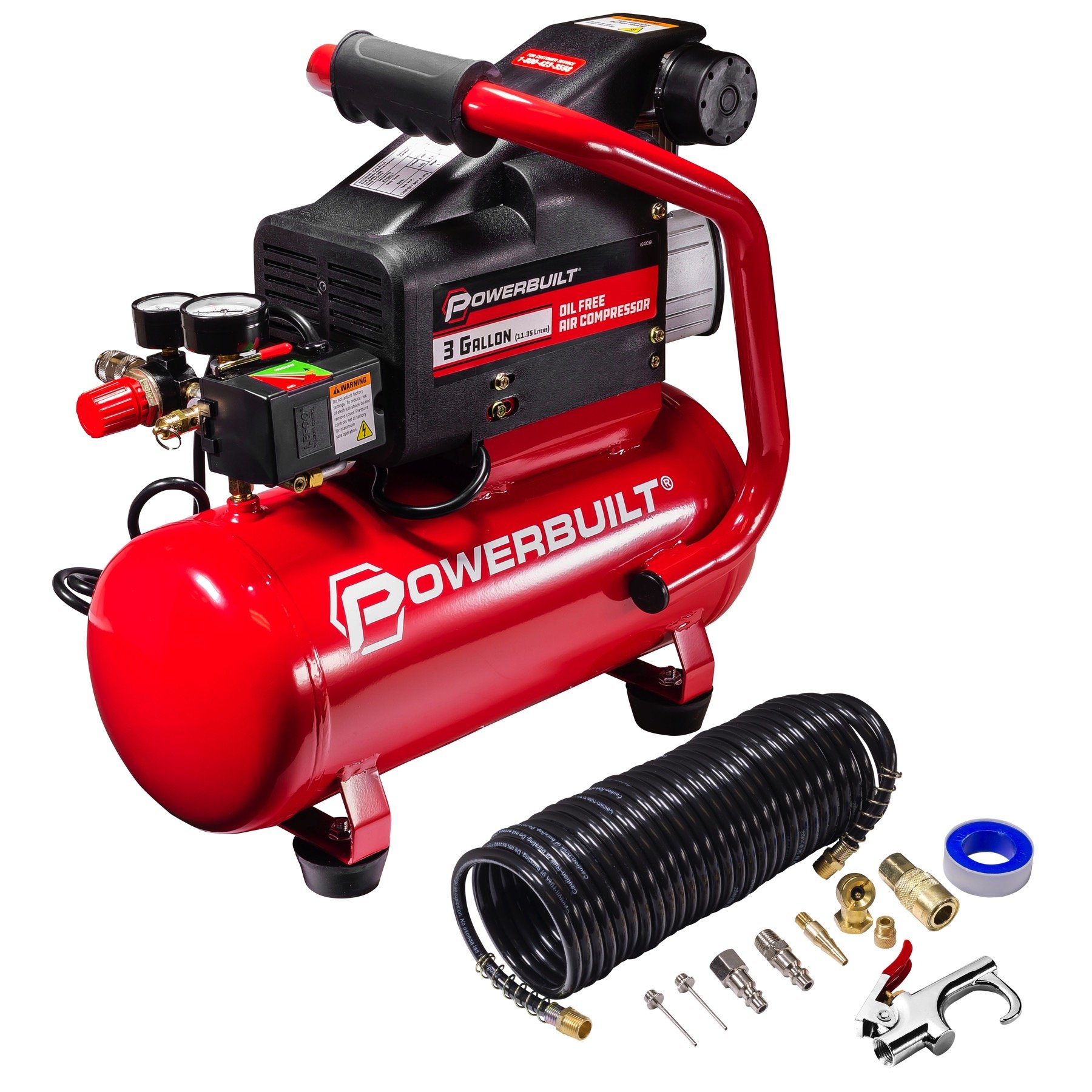 Powerbuilt 3 Gallon Air Compressor - 240039 | Portable Electric Air Pump for Tires, Inflatable Toys & Sports Equipment | Home, Garage & DIY Projects