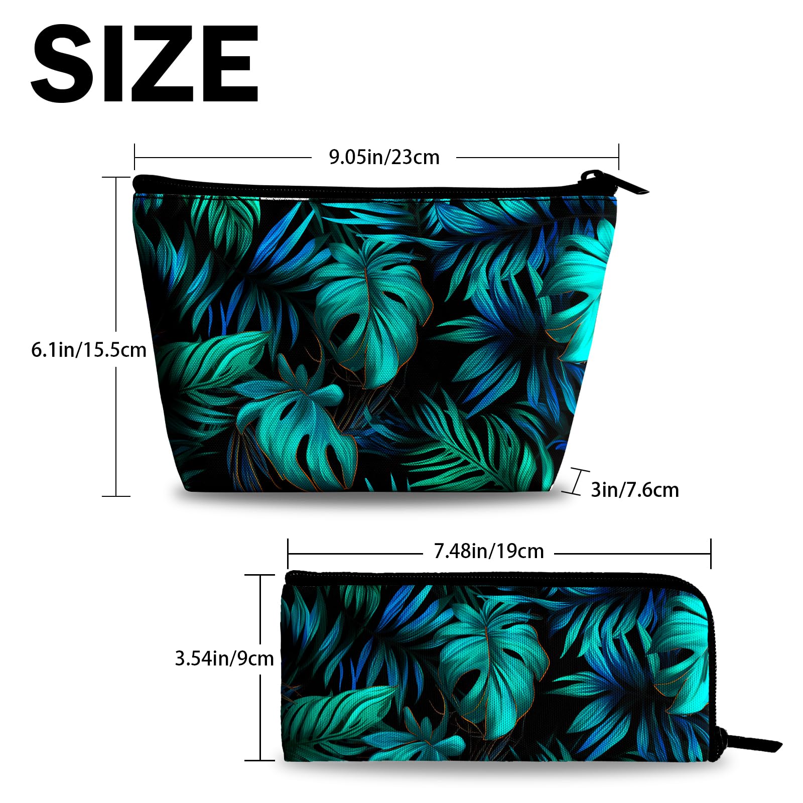 Hawaiian Palm Leaf Makeup Bag for Women - Large Capacity Waterproof Cosmetic Organizer & Mini Travel Pouch Set | Perfect for Vacation, Beach Trips, and Daily Makeup Storage