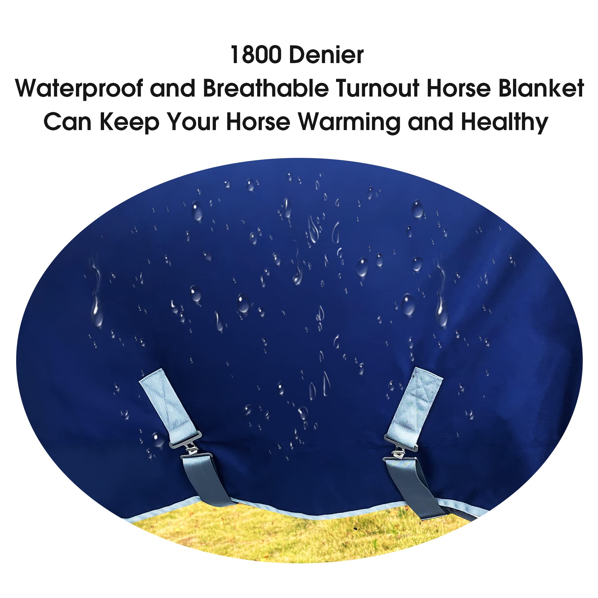 1200D Heavy Duty Horse Turnout Blanket - Winter Waterproof Horse Blanket for Cold Weather - Navy Blue 82 Inch - Ideal for Outdoor Riding, Stable, and Pasture Use
