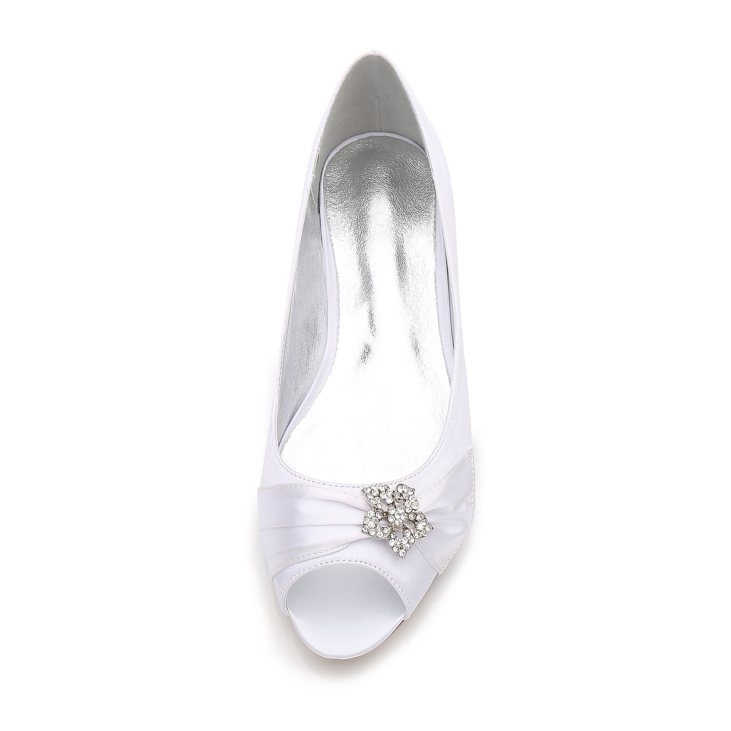 Women's Ivory Satin Ballet Flats - Comfortable Slip-On Peep Toe Wedding Shoes with Non-Slip Rubber Sole | Perfect for Brides, Bridesmaids, and Formal Occasions