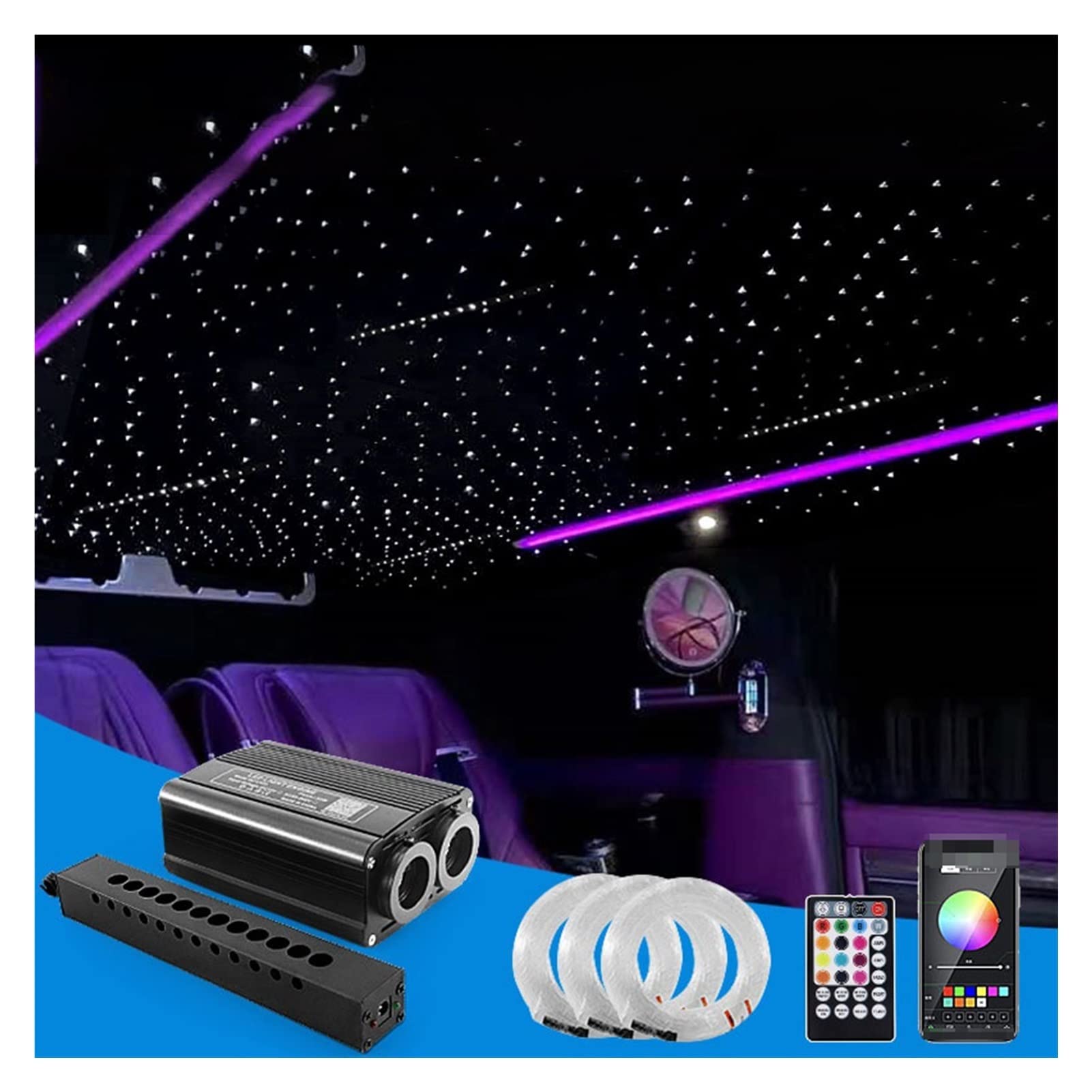 32W Meteor LED Fiber Optic Car Lights - Starry Sky Roof Lamp for Night Driving