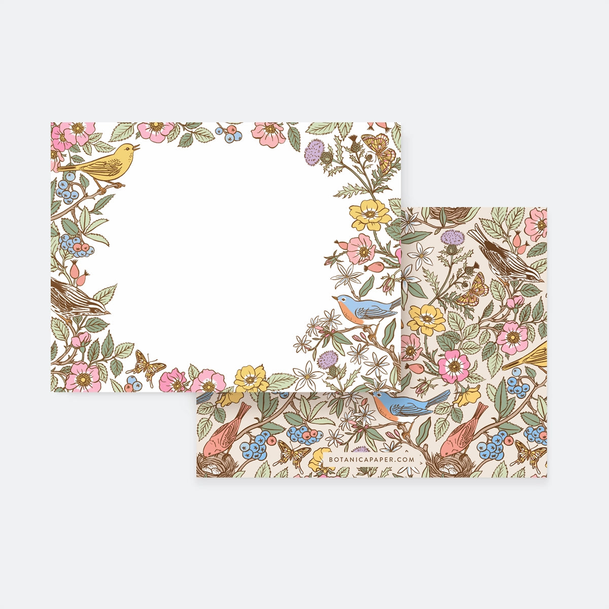 Botanica Paper Co. Song Birds Greeting Card Set - Handmade Floral & Bird Design Stationery for Thank You Cards, Wedding Invitations & Special Occasions