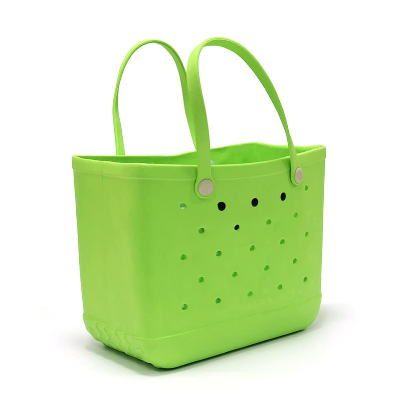 LSIWEN Large Waterproof Beach Bag - Green Solid Color EVA Hole Storage Handbag for Travel, Pool, Gym & Outdoor Activities