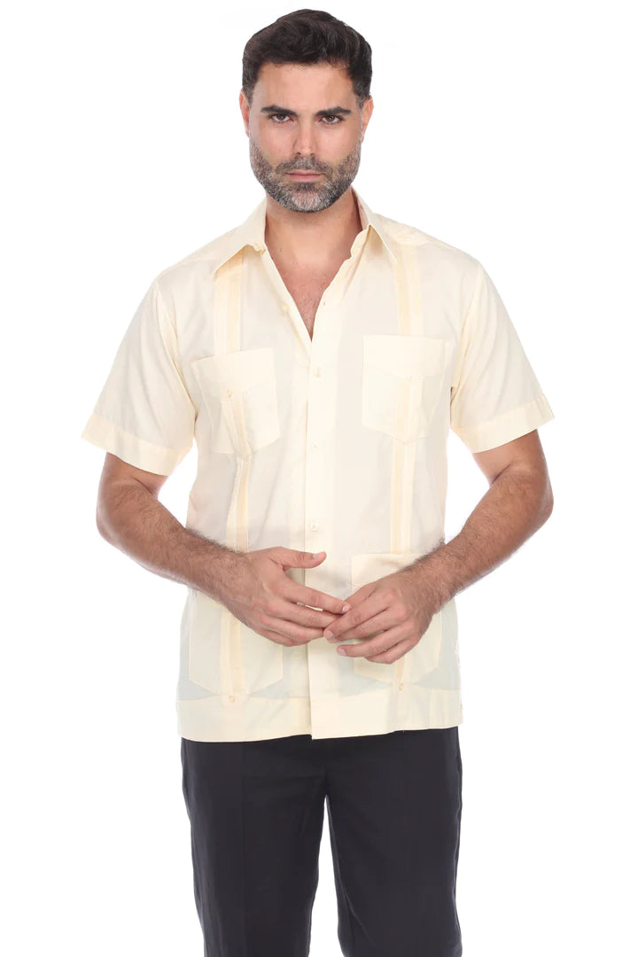 Men's Guayabera Shirt - Classic Cuban Style Short Sleeve Button Down (1673) | Perfect for Summer Weddings, Beach Vacations & Casual Wear