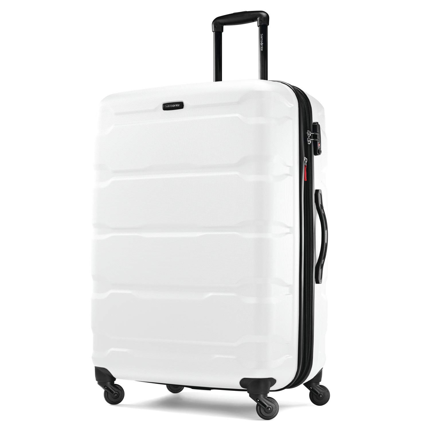 Samsonite Omni PC Hardside Expandable Luggage with 360° Spinner Wheels, 28-Inch Checked Large Suitcase, White - Perfect for International Travel & Business Trips