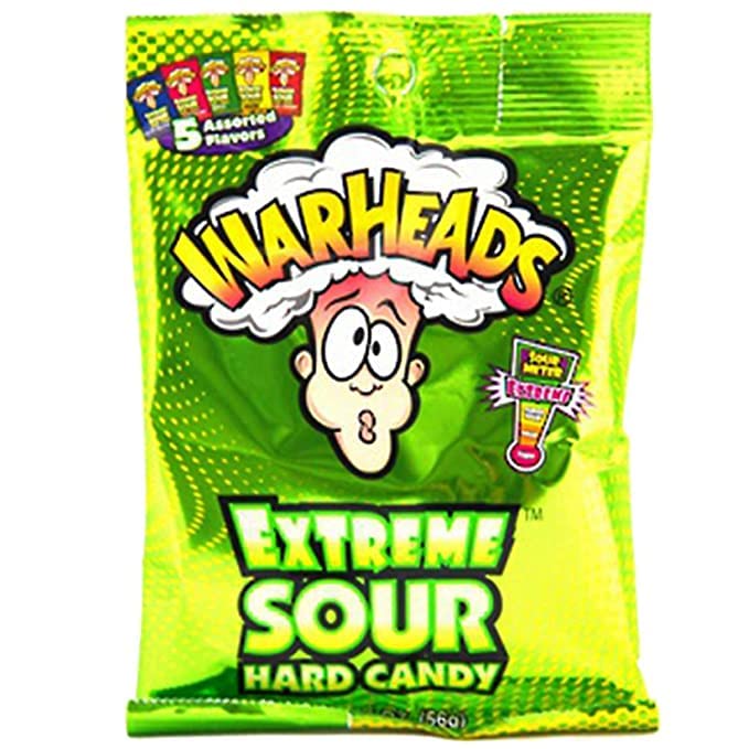 Warheads Extreme Sour Hard Candy - Assorted Fruit Flavors (2oz Pack) - Perfect for Parties, Halloween Treats & Prank Gifts