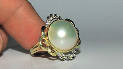 14K Gold Estate Diamonds Mabe Pearl Cocktail Ring – Elegant Vintage Jewelry for Parties, Weddings & Special Occasions