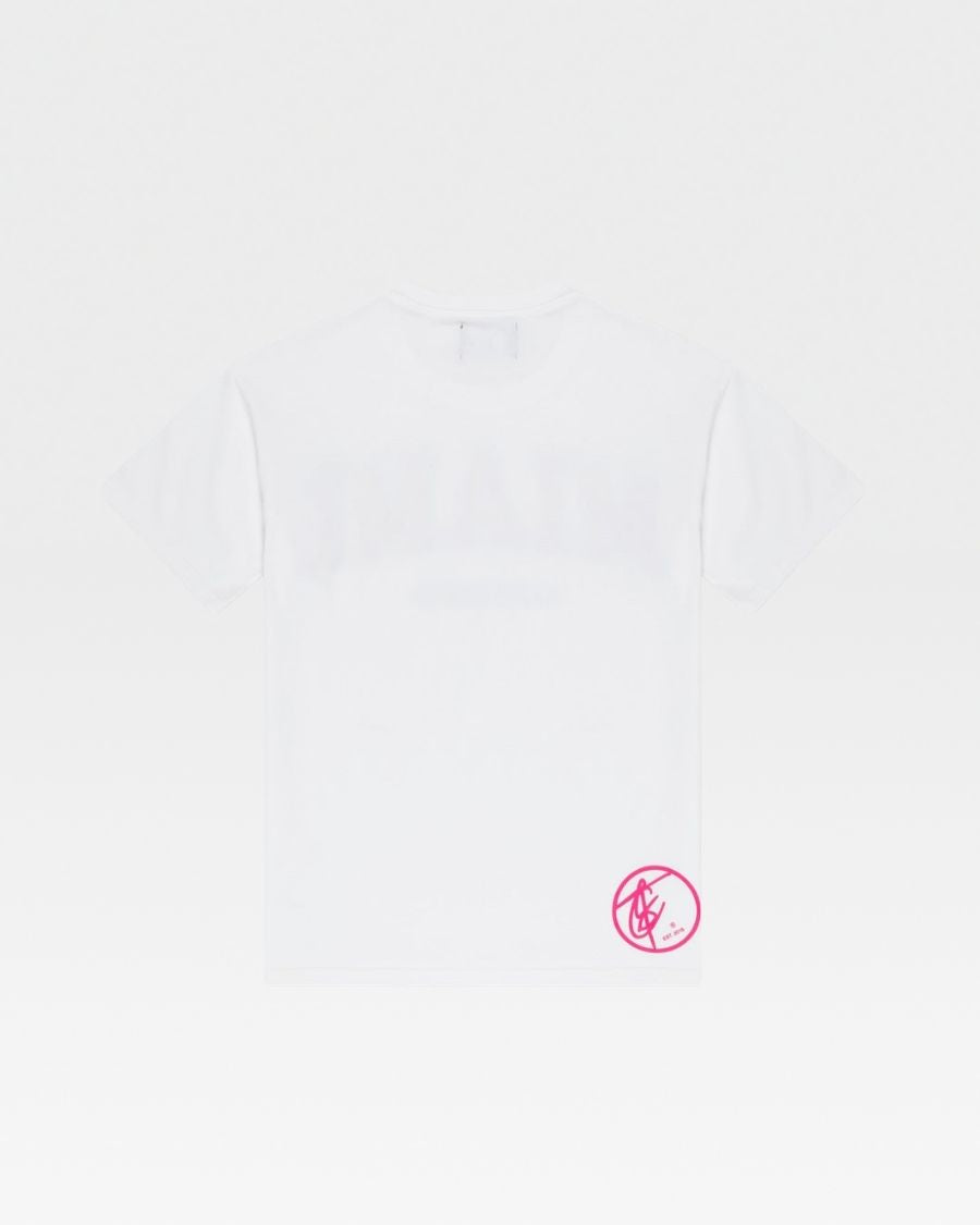 Classic White PINK Miami Travel T-Shirt - Soft Cotton Vintage Style Tee for Vacation, Beach & Summer Outfits