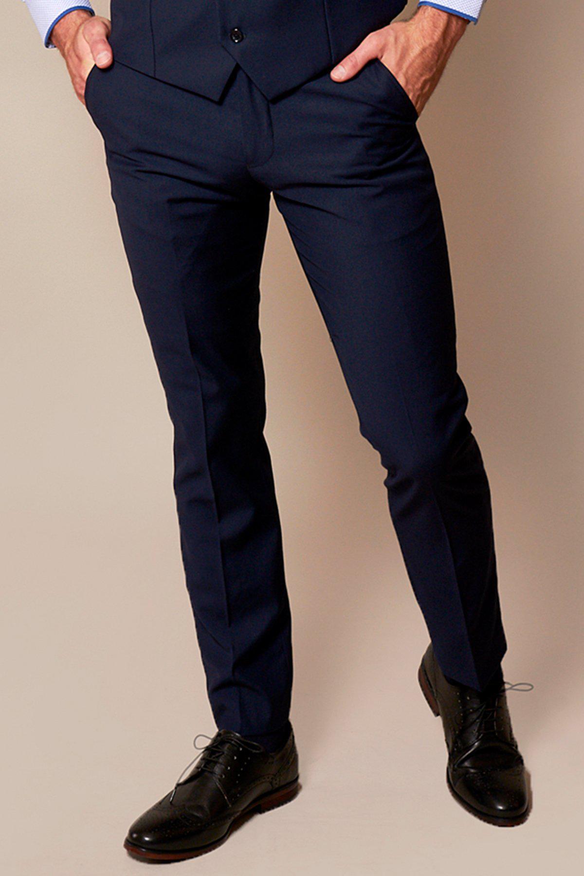 Rambo Navy Flat Fronted Trousers for Men - Comfortable Stretch Work Pants for Office, Business Casual & Outdoor Activities