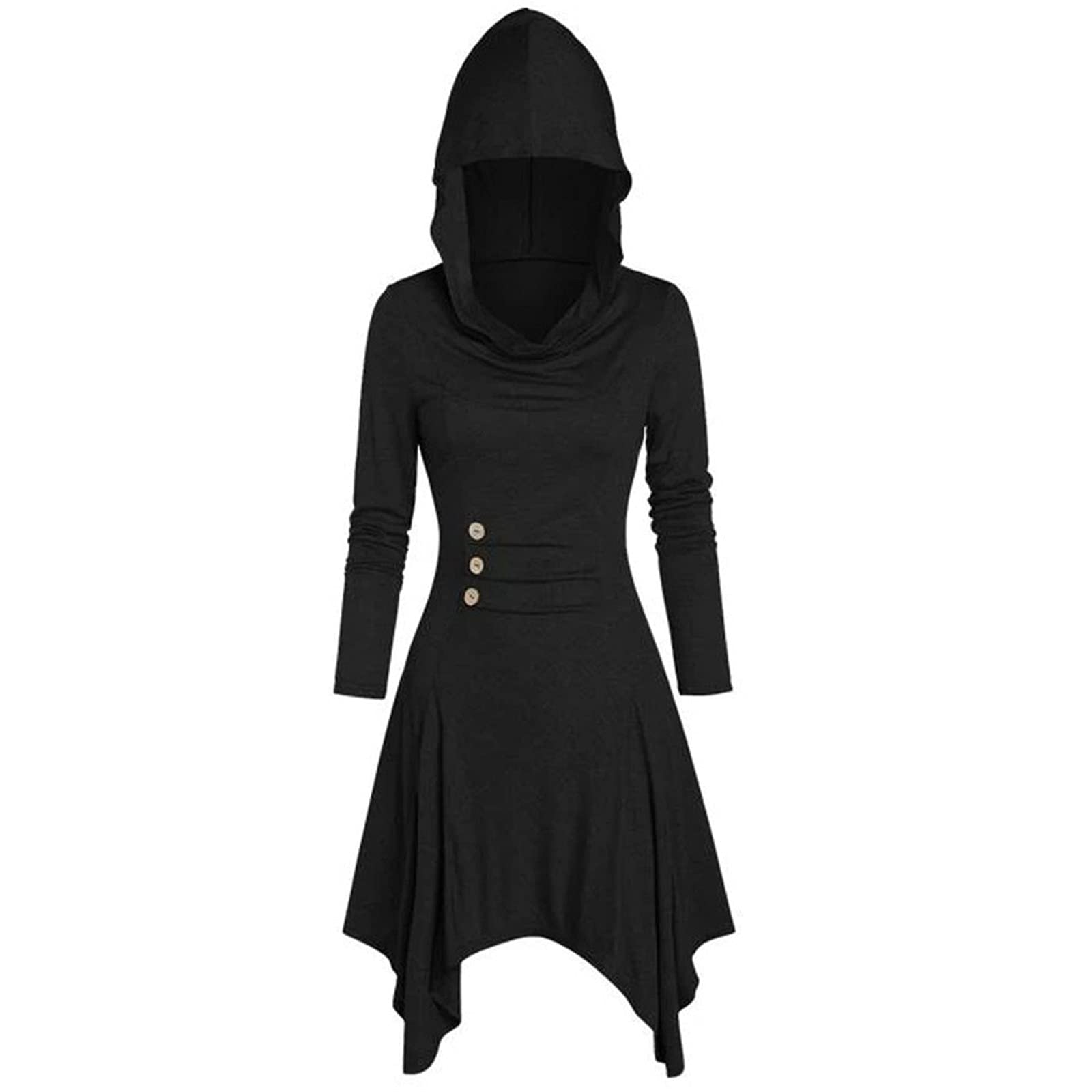 Lace Up Hooded Casual Dress for Women - Asymmetric Hem, Button Front & Comfortable Fit | Perfect for Everyday Wear, Date Nights & Office Outfits