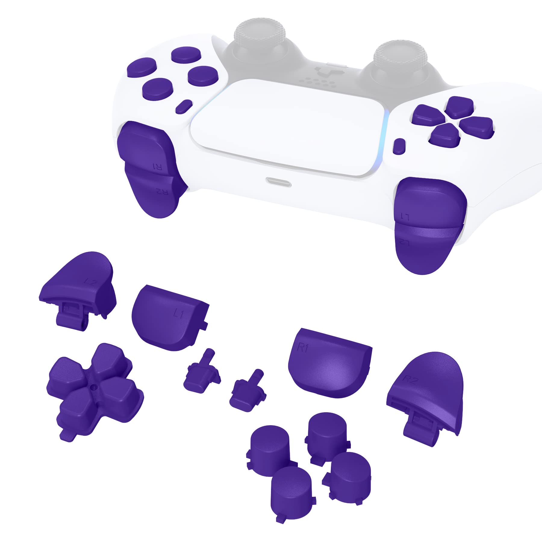 ExtremeRate Purple Full Set Replacement Buttons for PS5 Controller (BDM-010 & BDM-020) - D-pad, R1 L1 R2 L2 Triggers, Share & Options Face Buttons - Enhanced Gaming Performance for FPS, Racing & Action Games