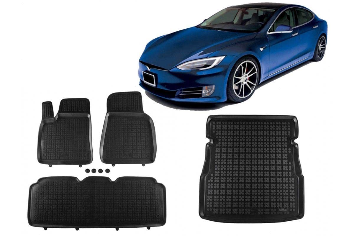Premium All-Weather Floor Mats Set for Tesla Model S (2012-2023) - Custom Fit Car Floor Liners & Cargo Mats - Odorless Black Automotive Accessories - Perfect for Daily Commute, Road Trips & Winter Protection