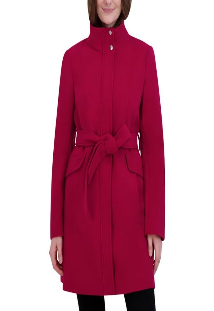 Laundry By Shelli Segal Women's Belted Faux Wool Jacket - Magenta | Stylish Winter Coat for Casual Outings & Office Wear