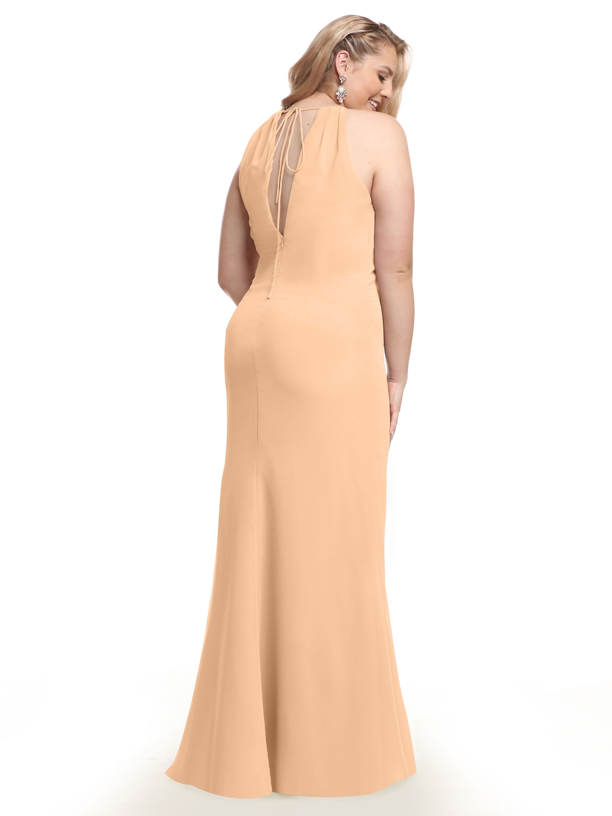 Elegant 80083 Fit and Flare Chiffon Bridesmaid Dress with Halter Neckline - Perfect for Weddings, Formal Events & Special Occasions
