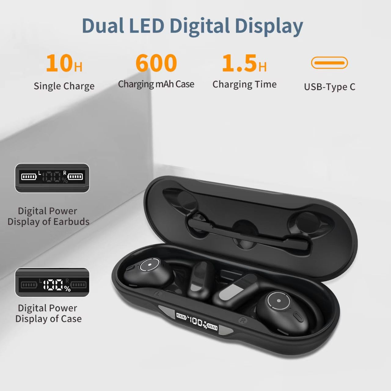 BANIGIPA Open Ear Bluetooth Headphones with Detachable Boom Mic - Wireless 5.4 Earbuds with Noise Canceling Mic, Multipoint Connection & Charging Case - Lightweight Comfort for Work, Gaming & Outdoor Activities
