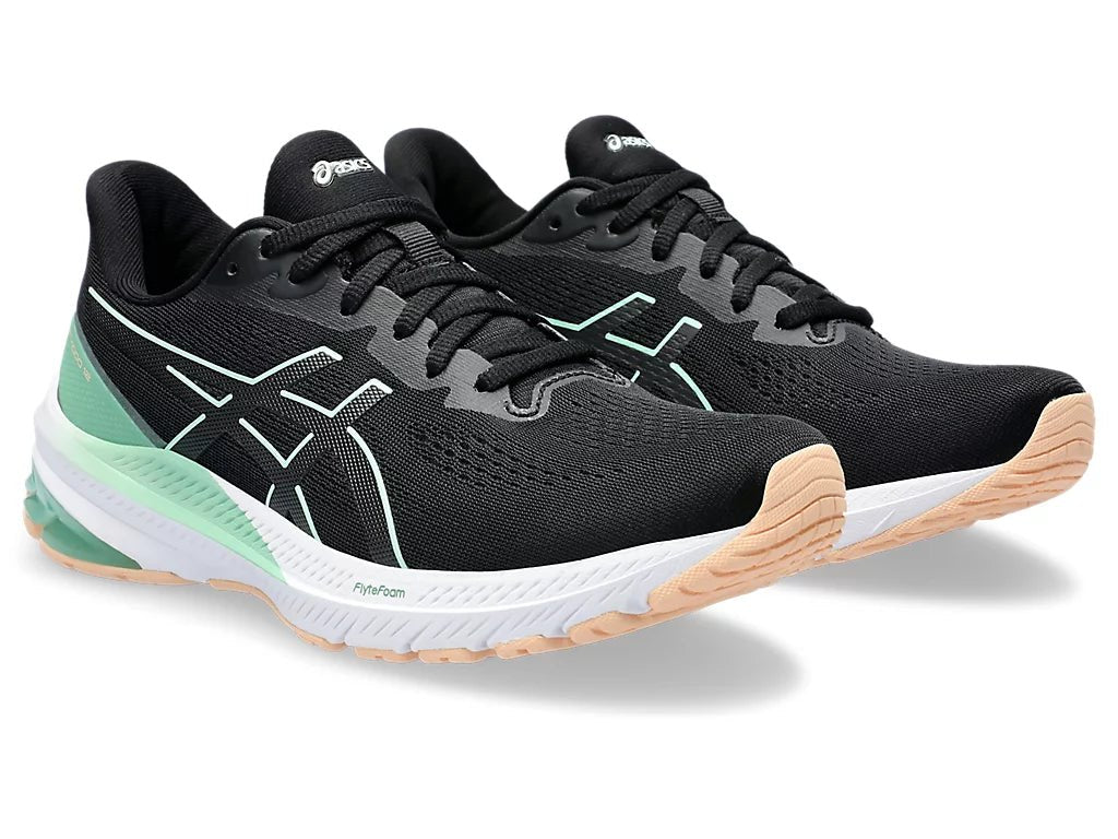 ASICS Women's GT 1000 12 Running Shoes - Black/Mint - Lightweight Stability Sneakers for Jogging, Gym Workouts & Everyday Wear