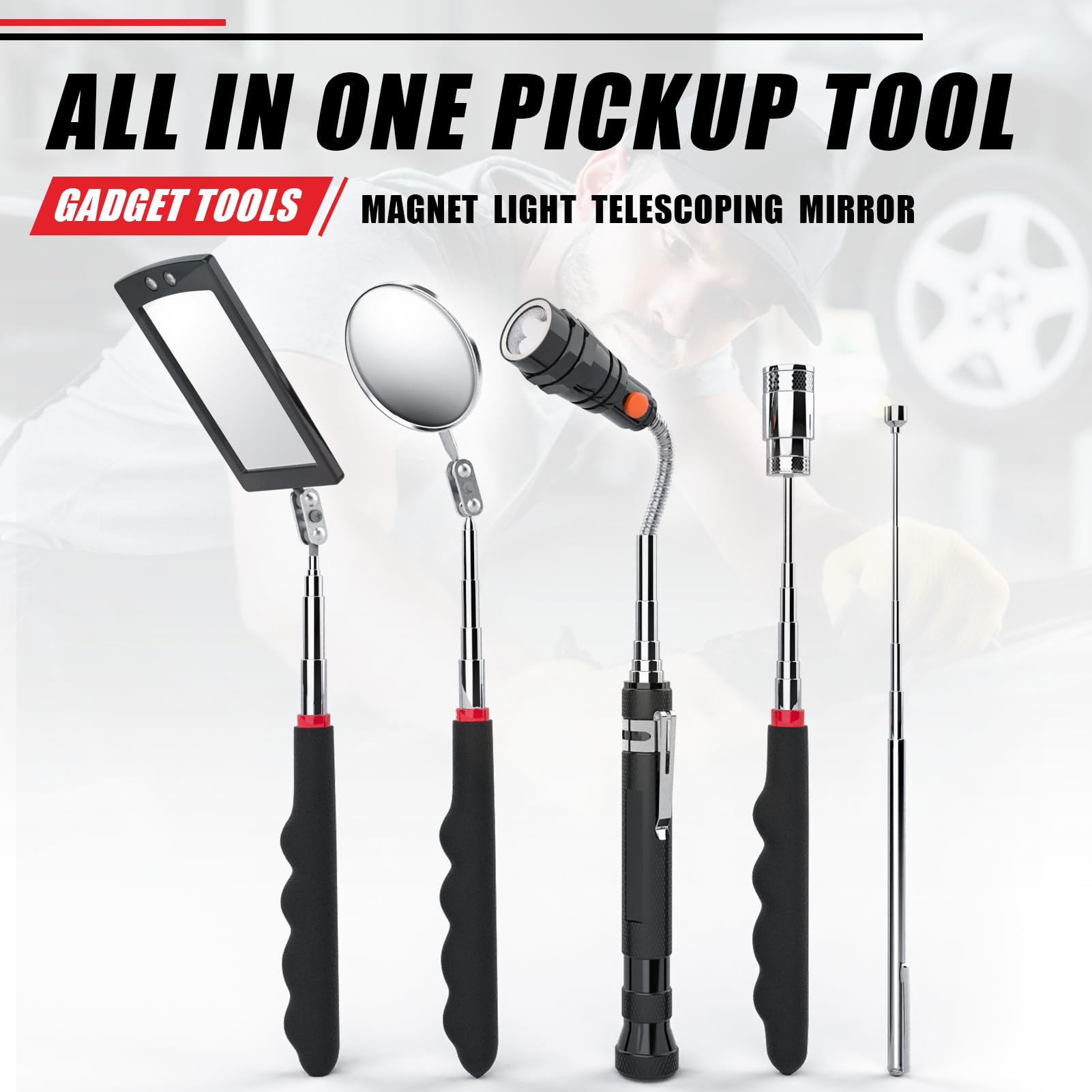 Magnetic Pick Up Tool Set with Telescoping Handle & LED Flashlight - Extendable Magnet Grabber with Inspection Mirror - Perfect Gifts for Men, Women, Dad, Husband - Great for Car Repair, Workshop, Construction & DIY Projects