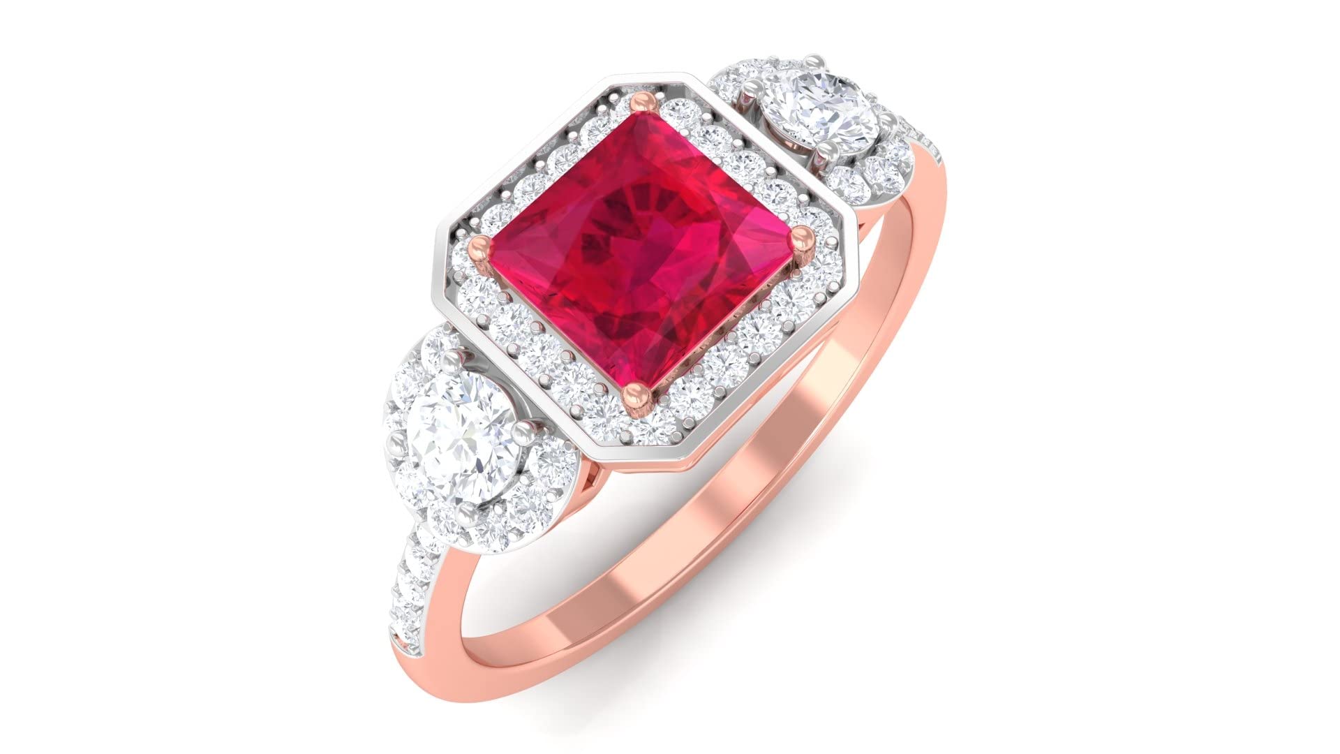 1.50 CT Princess Cut Ruby and Diamond Engagement Ring for Women - 14K Solid Gold Vintage Inspired Genuine Ruby Ring - Perfect for Proposals, Anniversaries & Special Occasions
