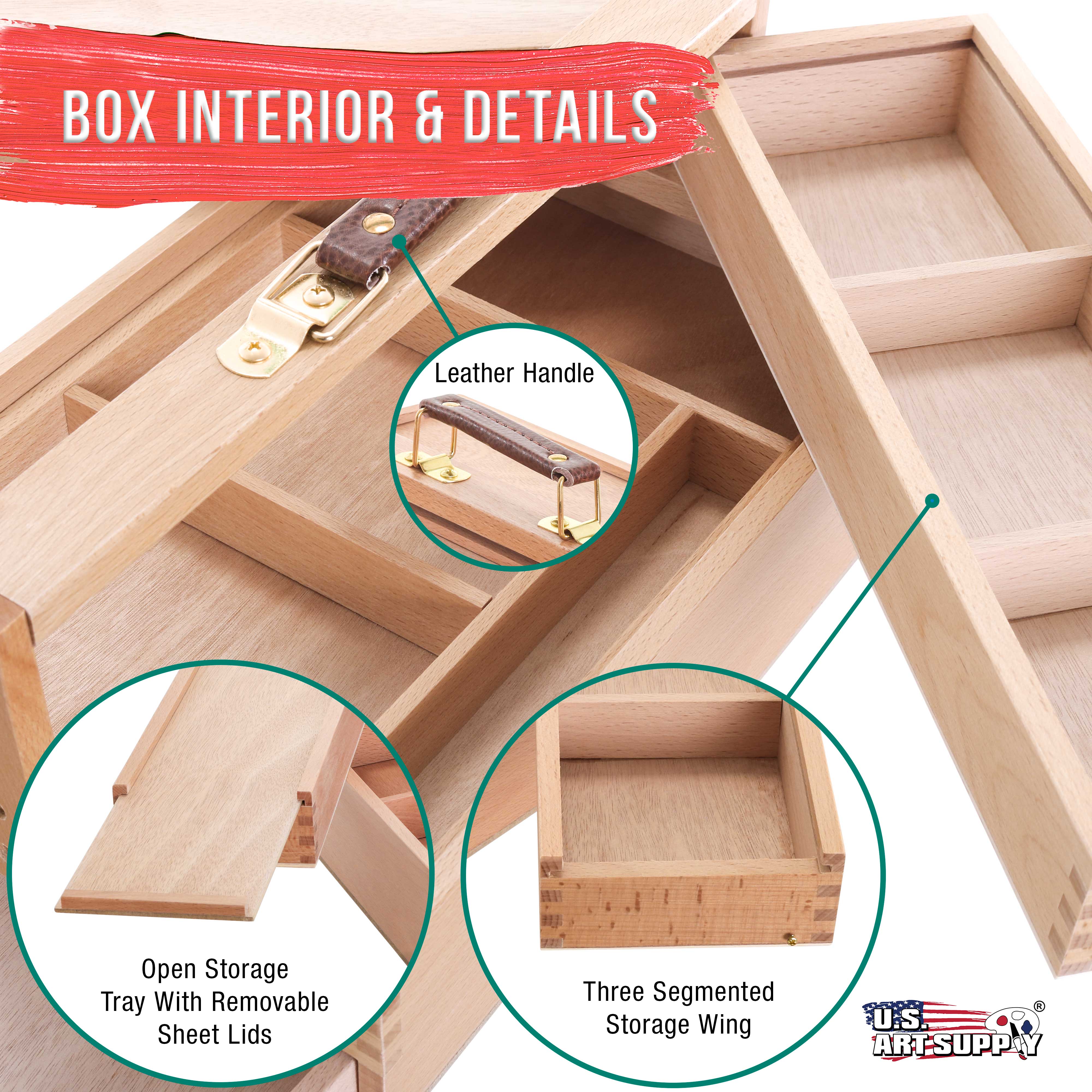 Multi-Function Unfinished Beechwood Artist Tool Storage Box with Drawer & Locking Clasps - Organize Paints, Pastels, Pencils, Brushes & Art Supplies - Perfect for Studio, Classroom & Travel