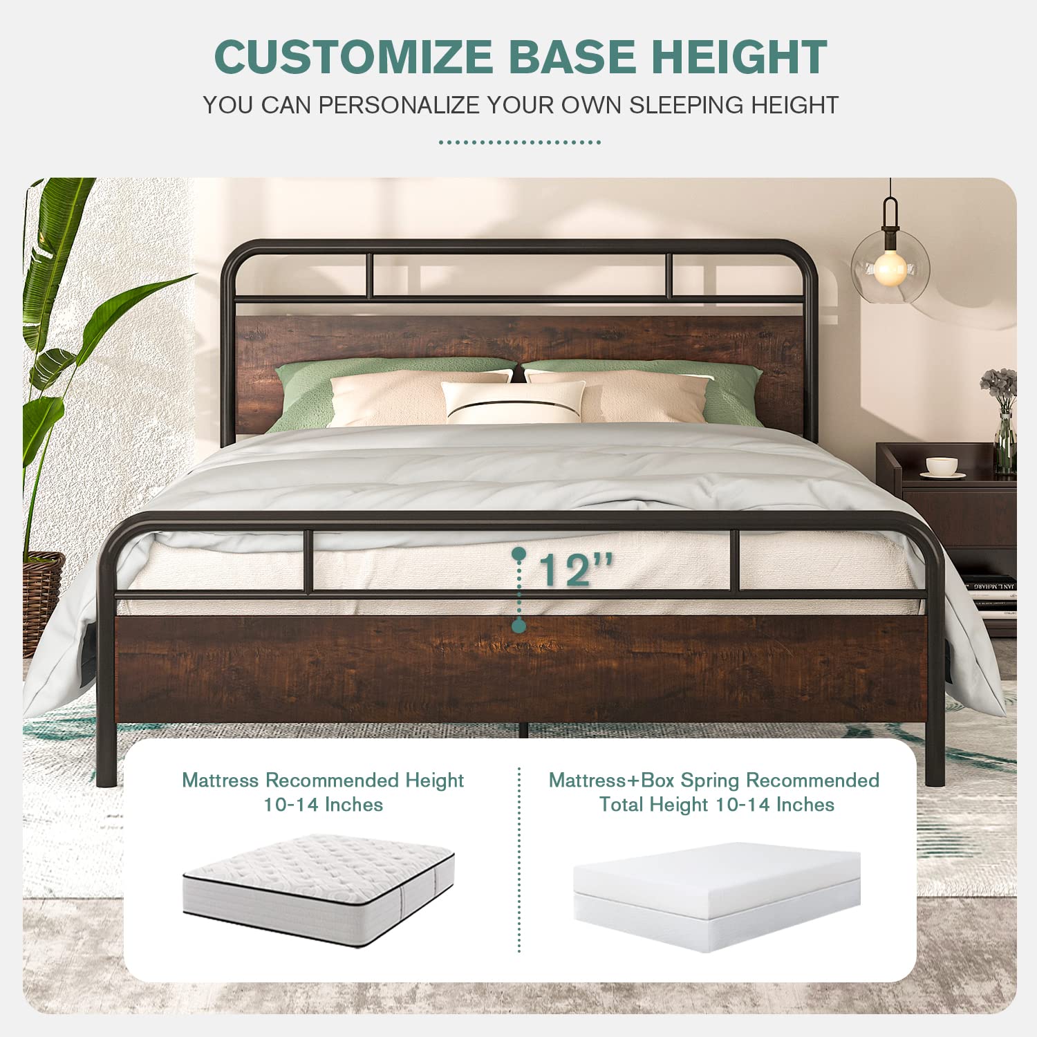 IMUsee Full Bed Frame with Industrial Wood Headboard - 12